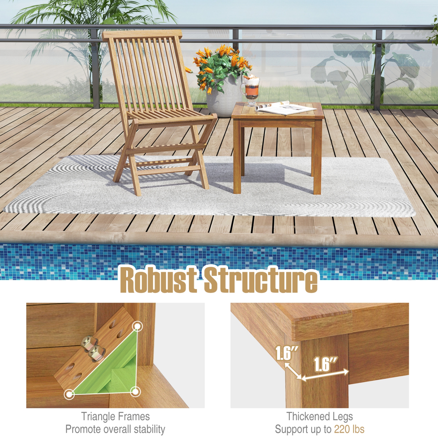 Gymax 2PCS Outdoor Square Teak Wood End Table Coffee Table for Porch Deck Garden Patio