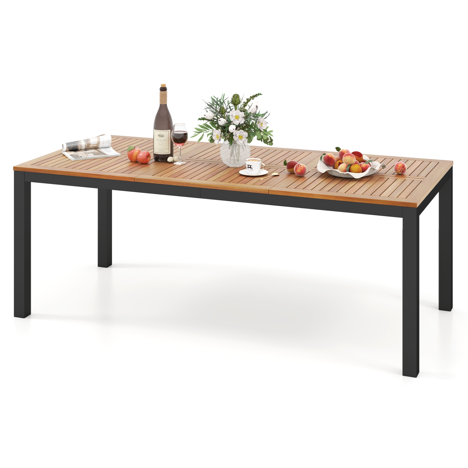 Gymax Patio Dining Table for 8 79'' Large Rectangle Table w/ Acacia Wood Tabletop