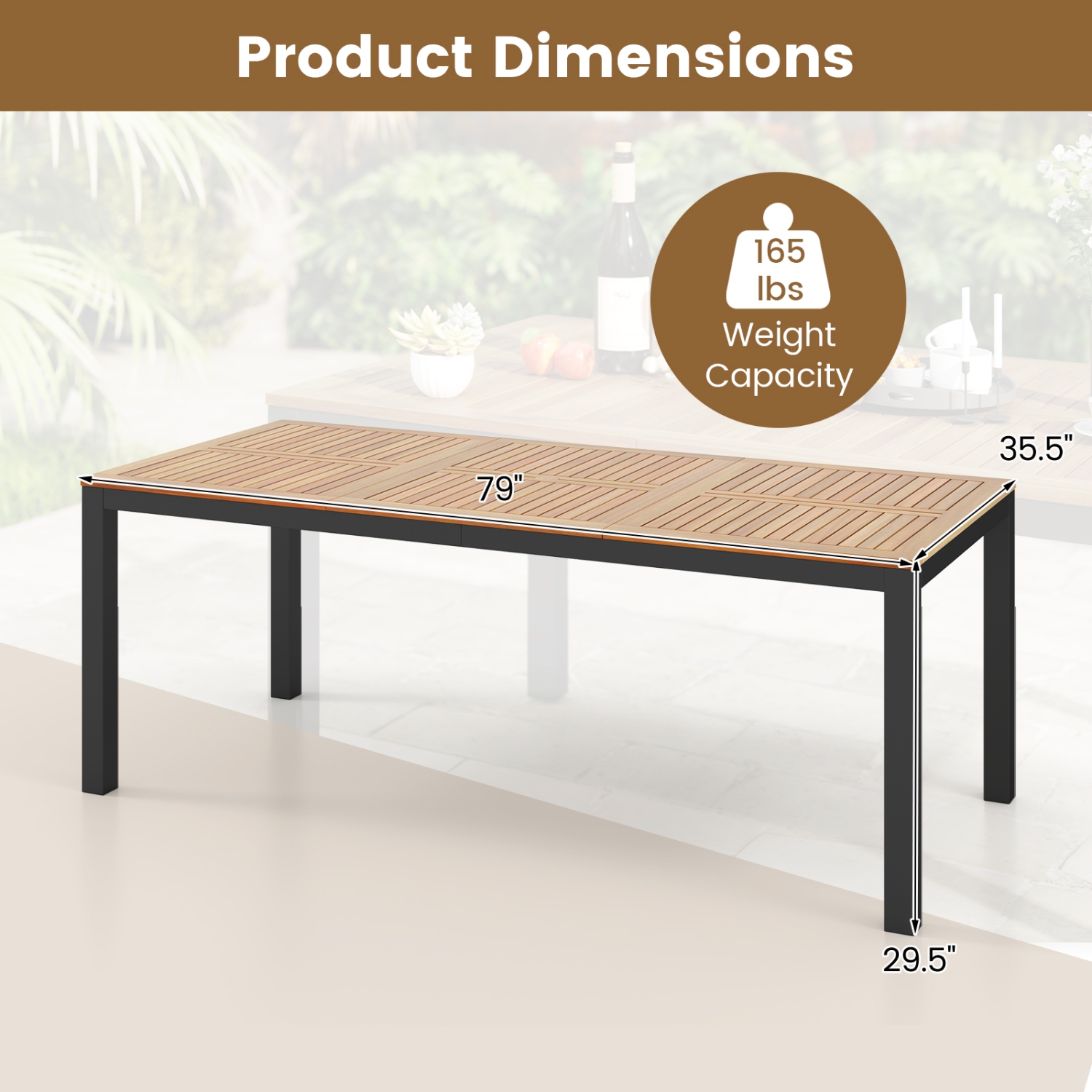 Gymax Patio Dining Table for 8 79'' Large Rectangle Table w/ Acacia Wood Tabletop
