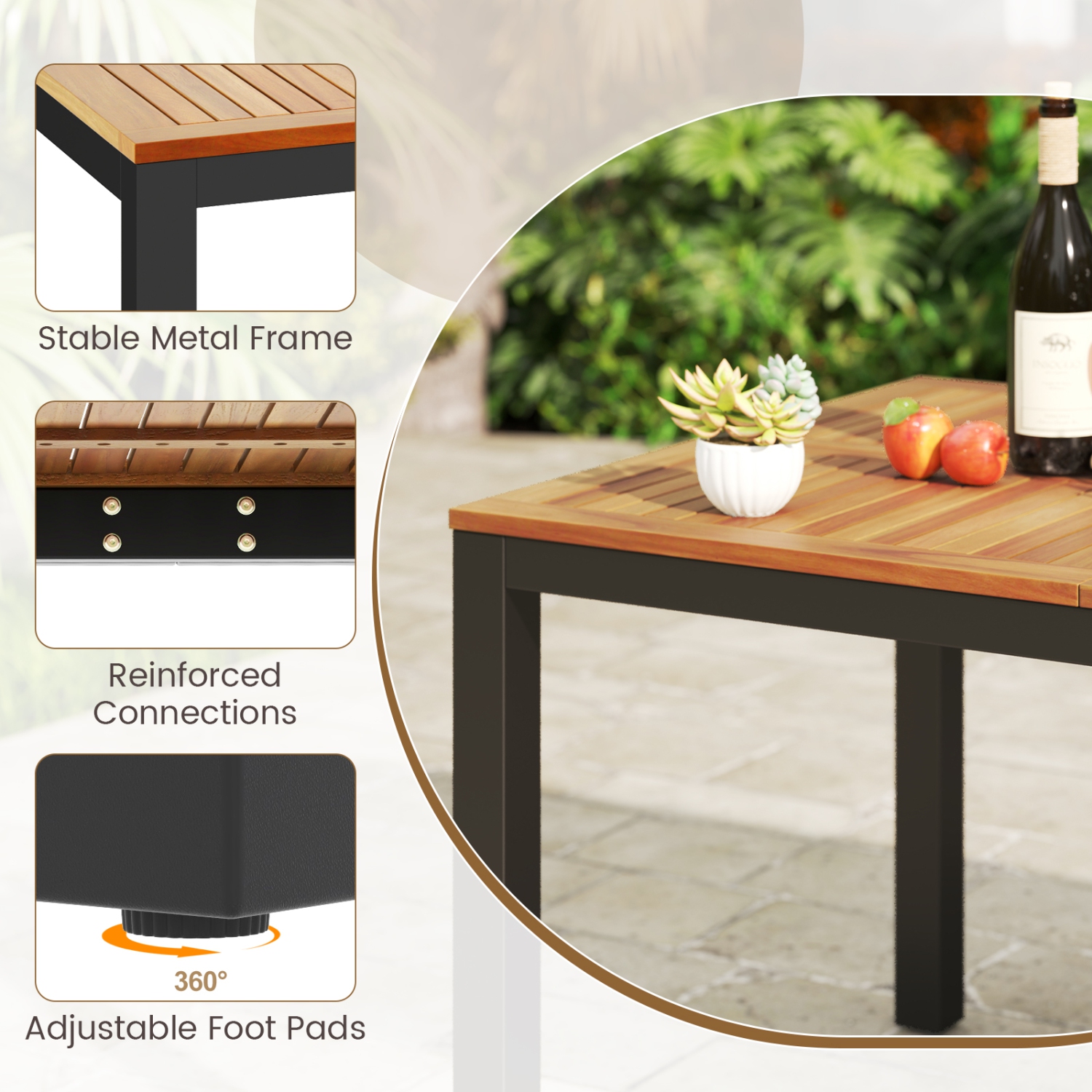 Gymax Patio Dining Table for 8 79'' Large Rectangle Table w/ Acacia Wood Tabletop