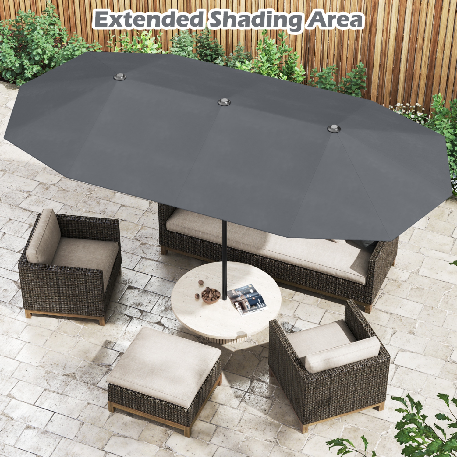 Gymax 13 FT Double-sided Patio Umbrella Outdoor Large Twin Size Umbrella