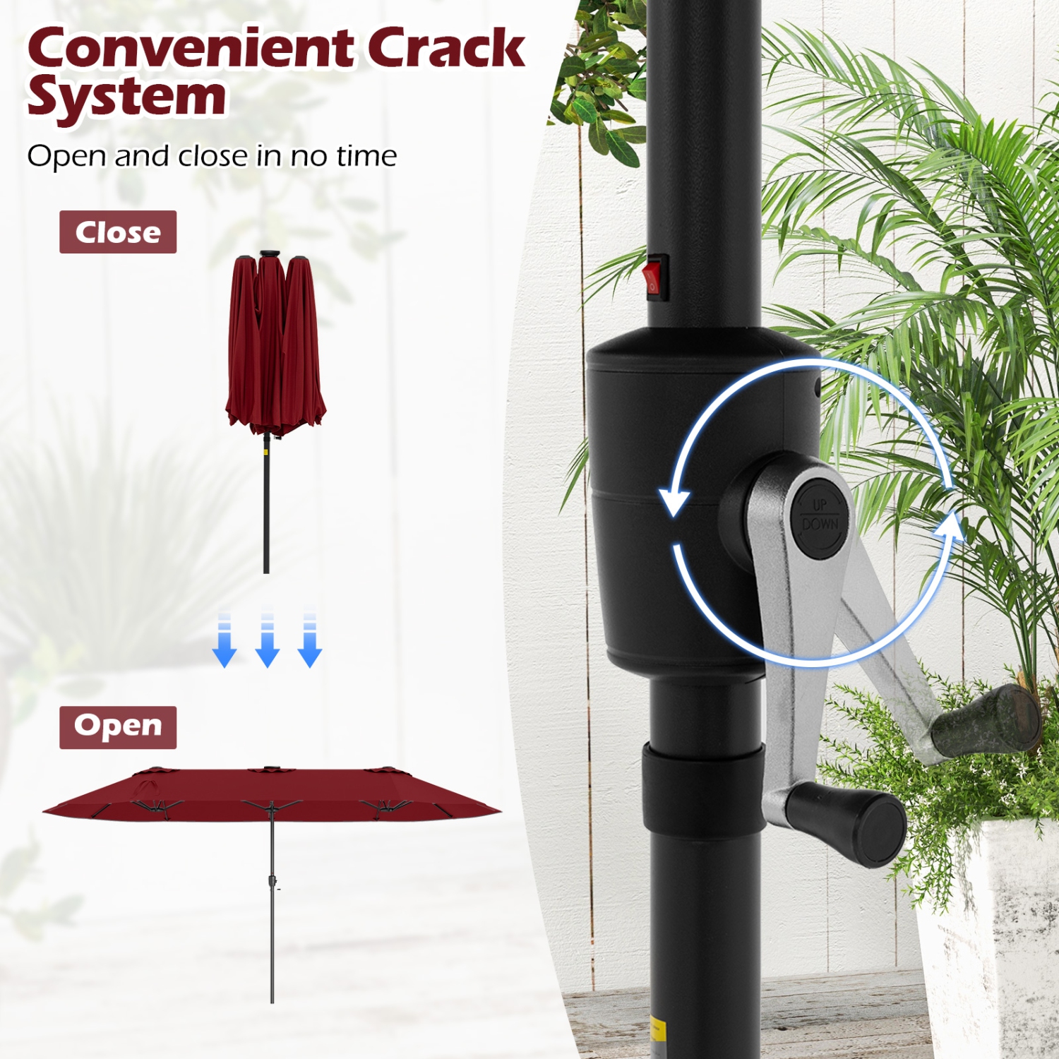 Gymax 15.5 FT Double-sided Patio Umbrella w/ Solar Lights Outdoor Twin Size Umbrella