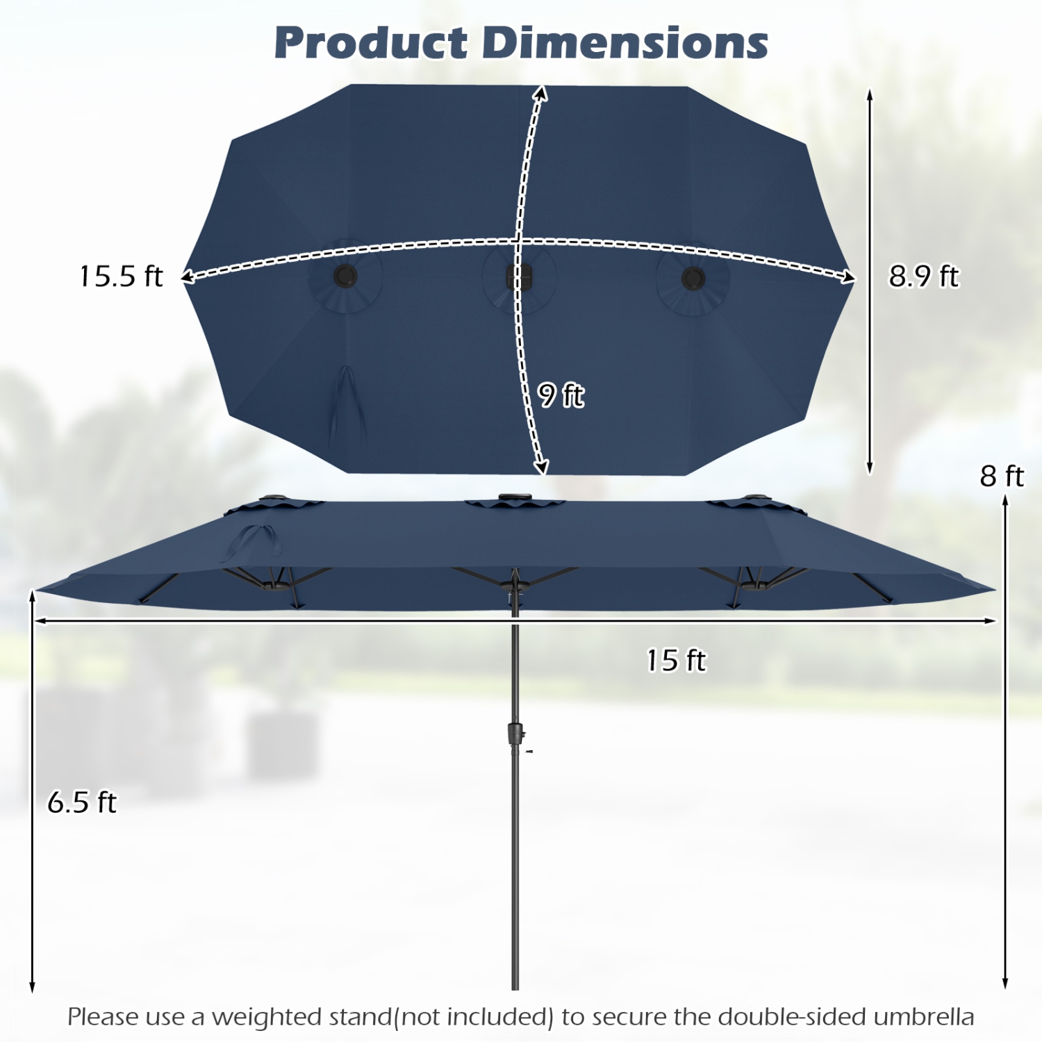 Gymax 15.5 FT Double-sided Patio Umbrella w/ Solar Lights Outdoor Twin Size Umbrella