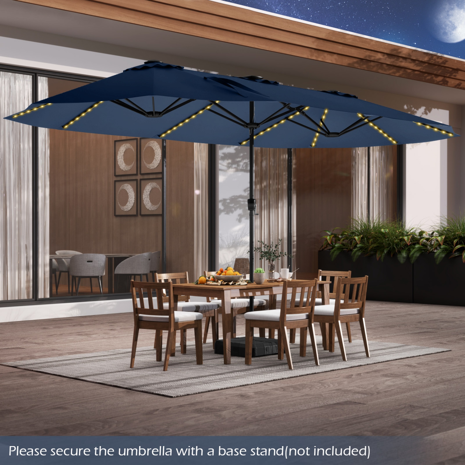 Gymax 15.5 FT Double-sided Patio Umbrella w/ Solar Lights Outdoor Twin Size Umbrella