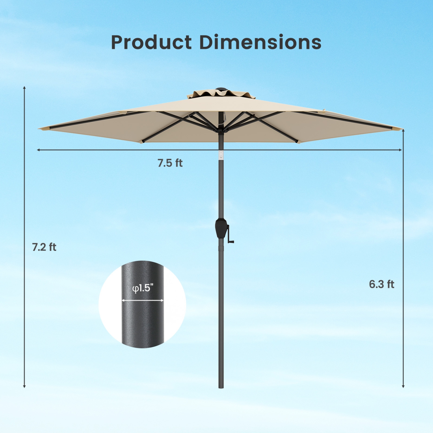 Gymax 7.5 ft Patio Umbrella Outdoor Heavy Duty Market Umbrella w/ Push Button Tilt