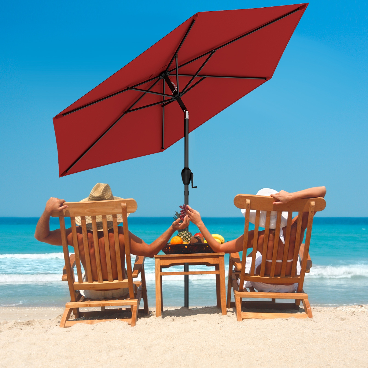 Gymax 7.5 ft Patio Umbrella Outdoor Heavy Duty Market Umbrella w/ Push Button Tilt