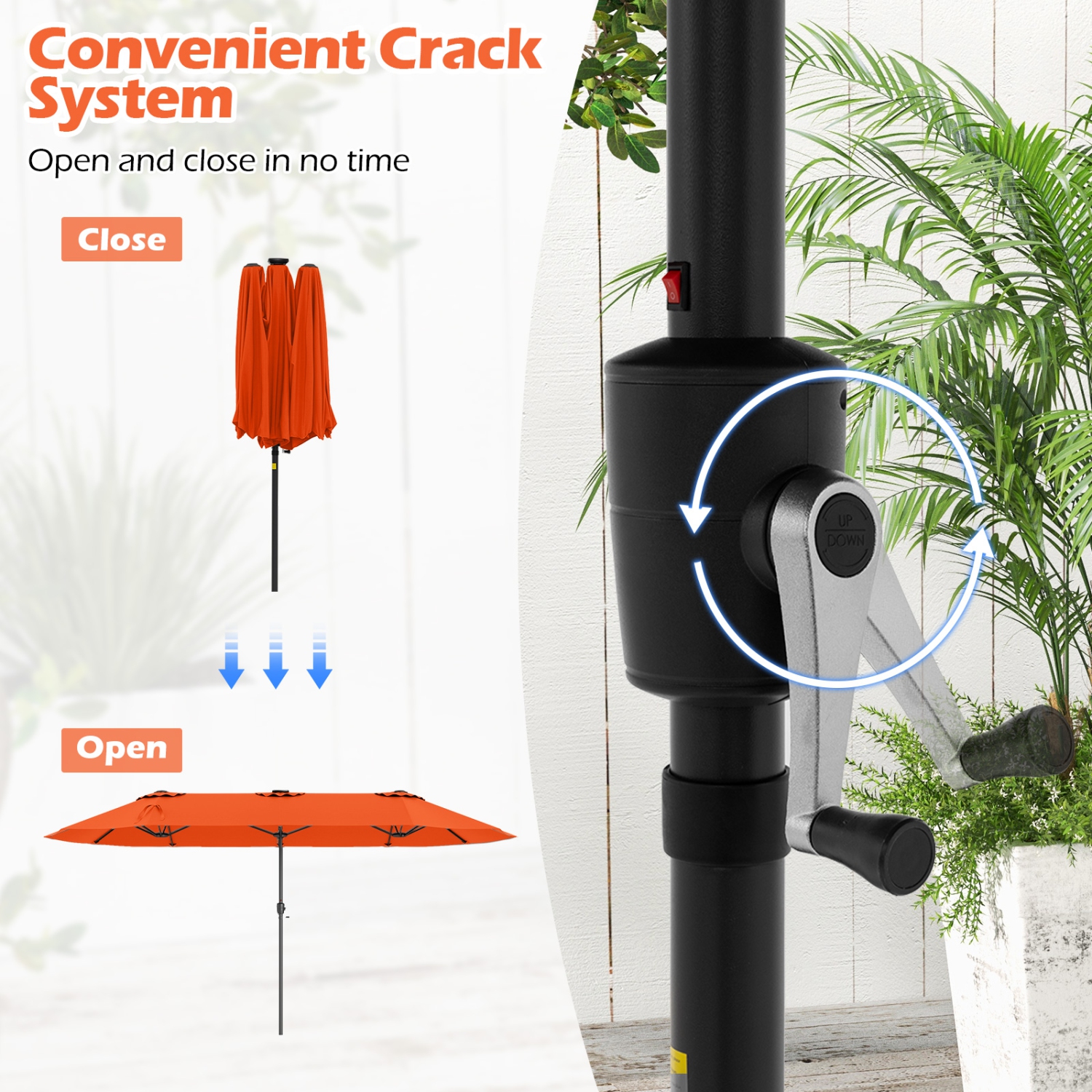 Gymax 15.5 FT Double-sided Patio Umbrella w/ Solar Lights Outdoor Twin Size Umbrella