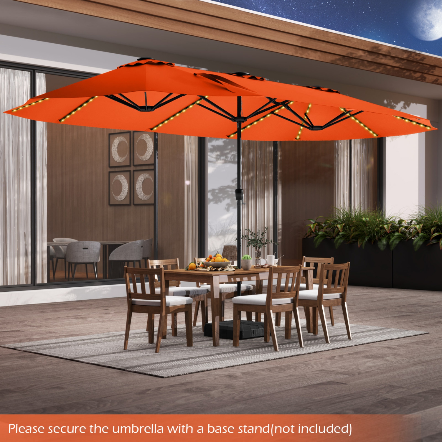Gymax 15.5 FT Double-sided Patio Umbrella w/ Solar Lights Outdoor Twin Size Umbrella
