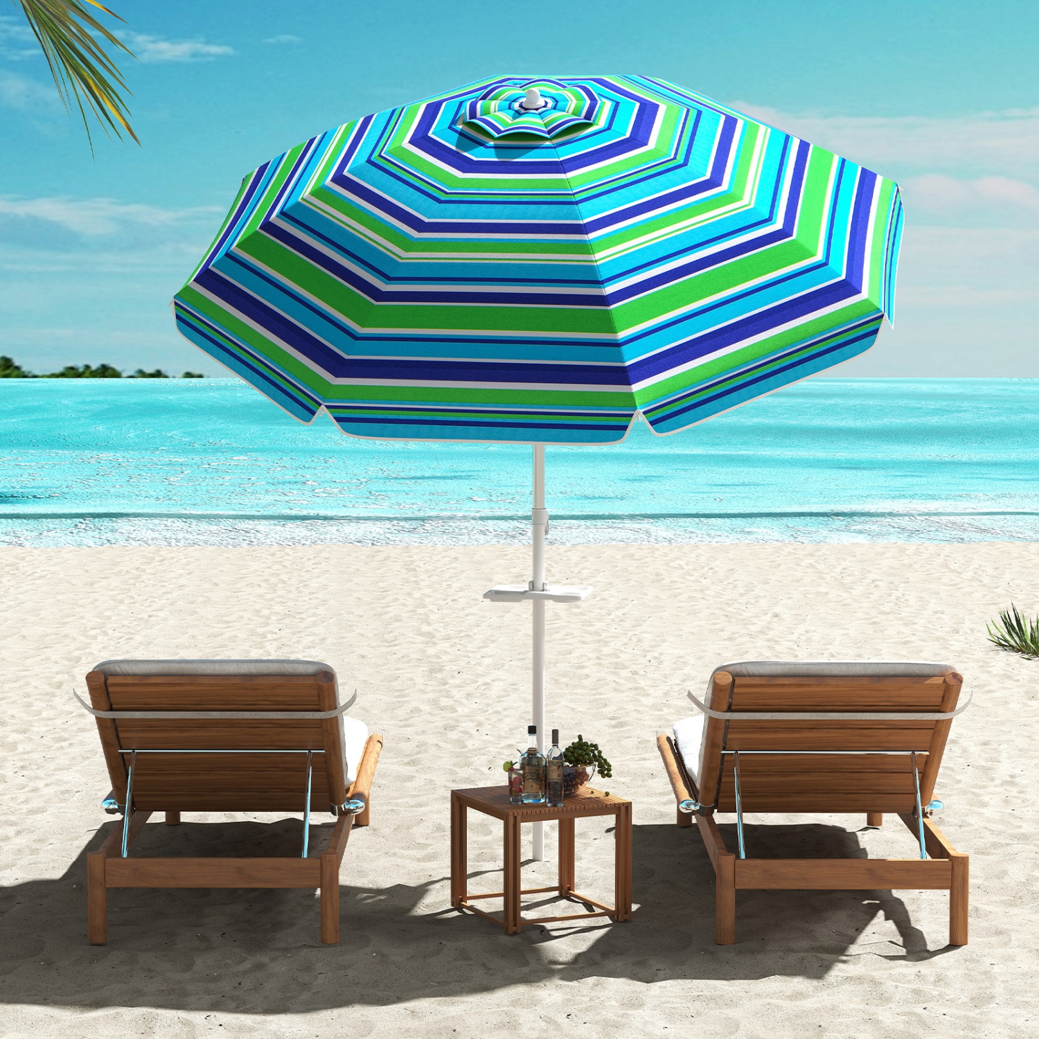 Gymax 6.5 FT Beach Umbrella for Sand Heavy-Duty Sunshade Parasol w/ Sand Anchor