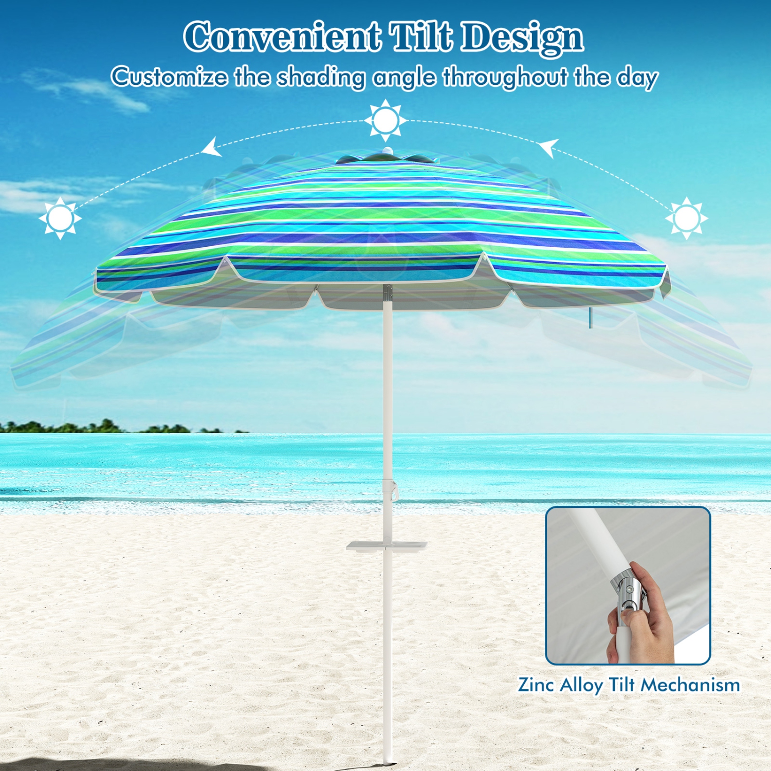 Gymax 6.5 FT Beach Umbrella for Sand Heavy-Duty Sunshade Parasol w/ Sand Anchor