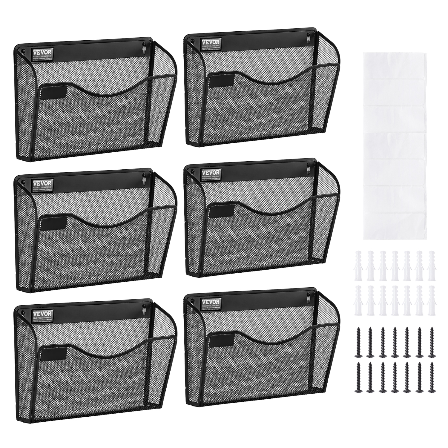 VEVOR Six-Piece File Wall Rack, 1 Pocket Mesh Wall File Holder, Wall Mounted Magazine Mail Paper & Document Storage Folder, Metal Wall File Organizer