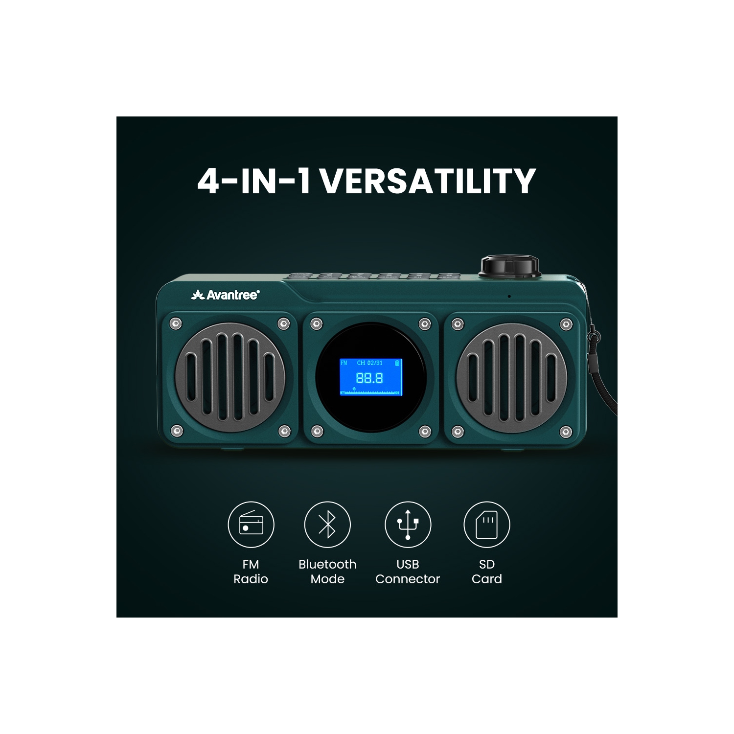 Avantree Boombyte – Portable FM Radio & Bluetooth Speaker, Superb Sound, Metal Design, MP3 Player, Supports Micro SD/USB Audio, Rechargeable, Long