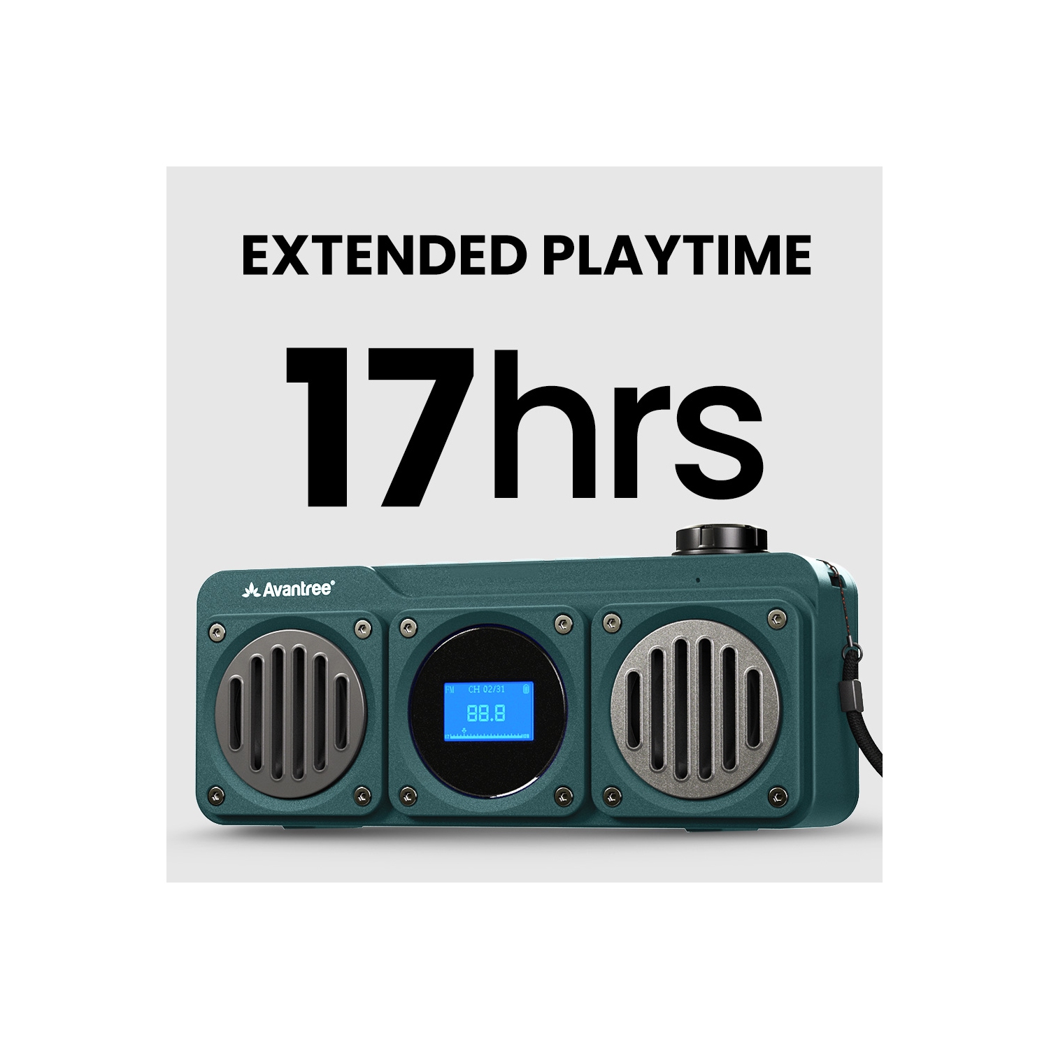 Avantree Boombyte – Portable FM Radio & Bluetooth Speaker, Superb Sound, Metal Design, MP3 Player, Supports Micro SD/USB Audio, Rechargeable, Long