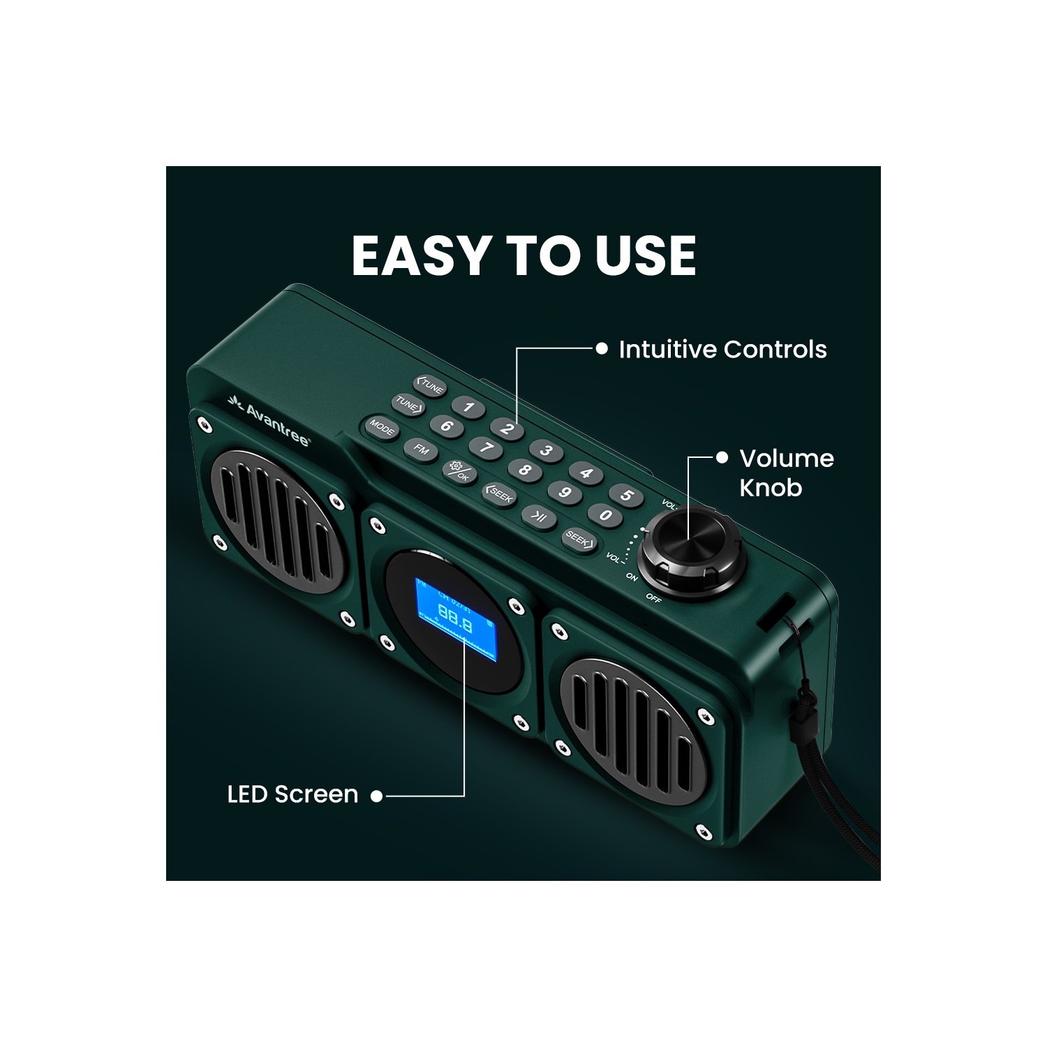 Avantree Boombyte – Portable FM Radio & Bluetooth Speaker, Superb Sound, Metal Design, MP3 Player, Supports Micro SD/USB Audio, Rechargeable, Long