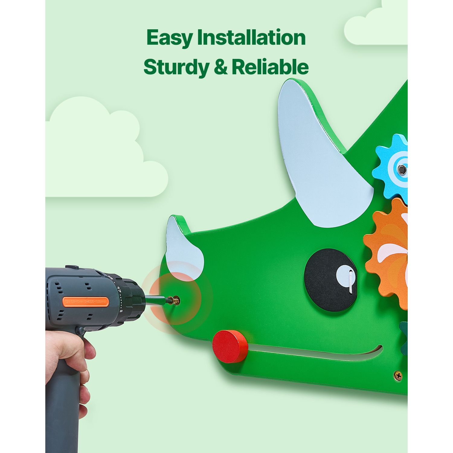 VEVOR Dinosaur Activity Wall Busy Board Panels, 11 Activities, Montessori Sensory Wall Toy for Kids 3-12 Years, Montessori Learning Activity Center,