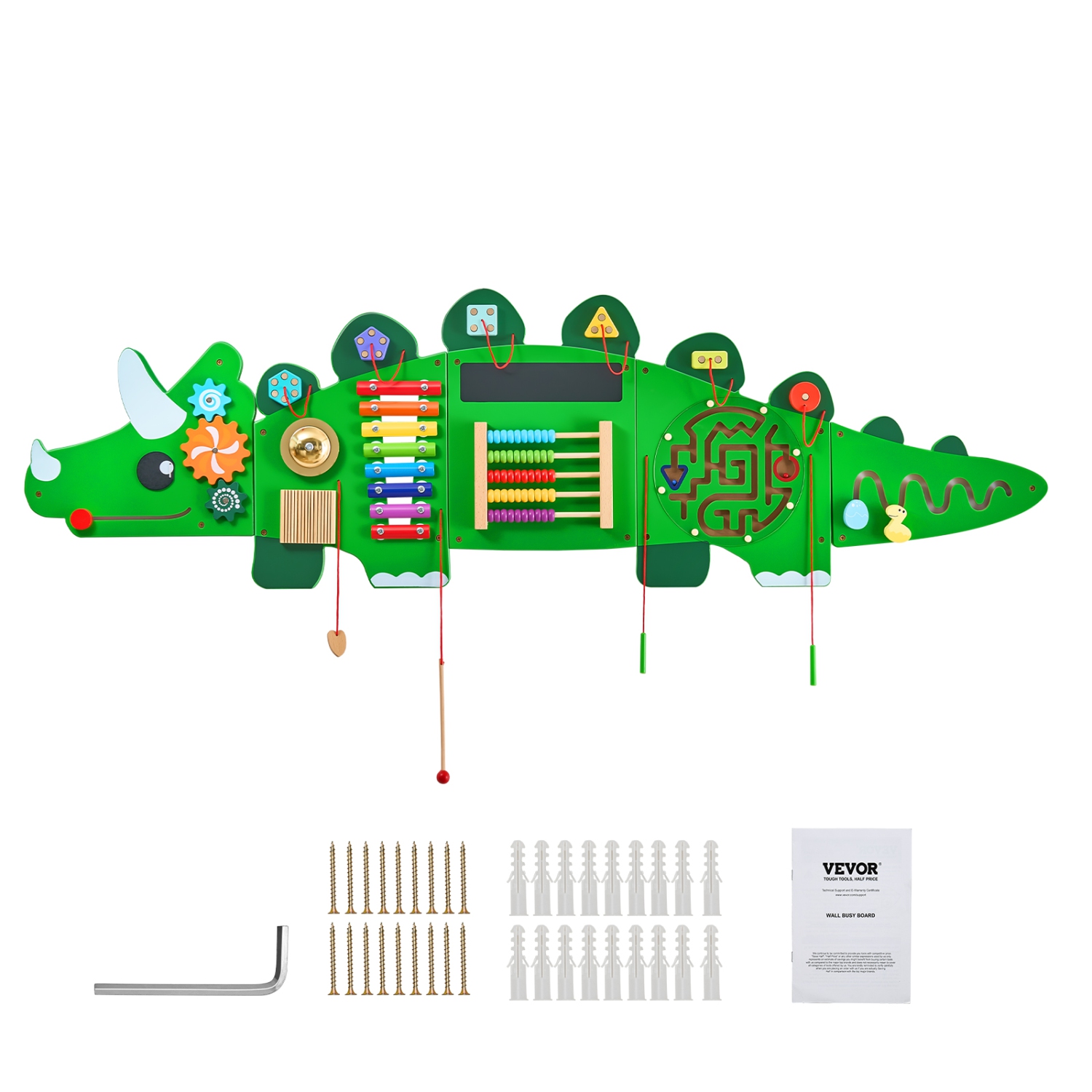 VEVOR Dinosaur Activity Wall Busy Board Panels, 11 Activities, Montessori Sensory Wall Toy for Kids 3-12 Years, Montessori Learning Activity Center,