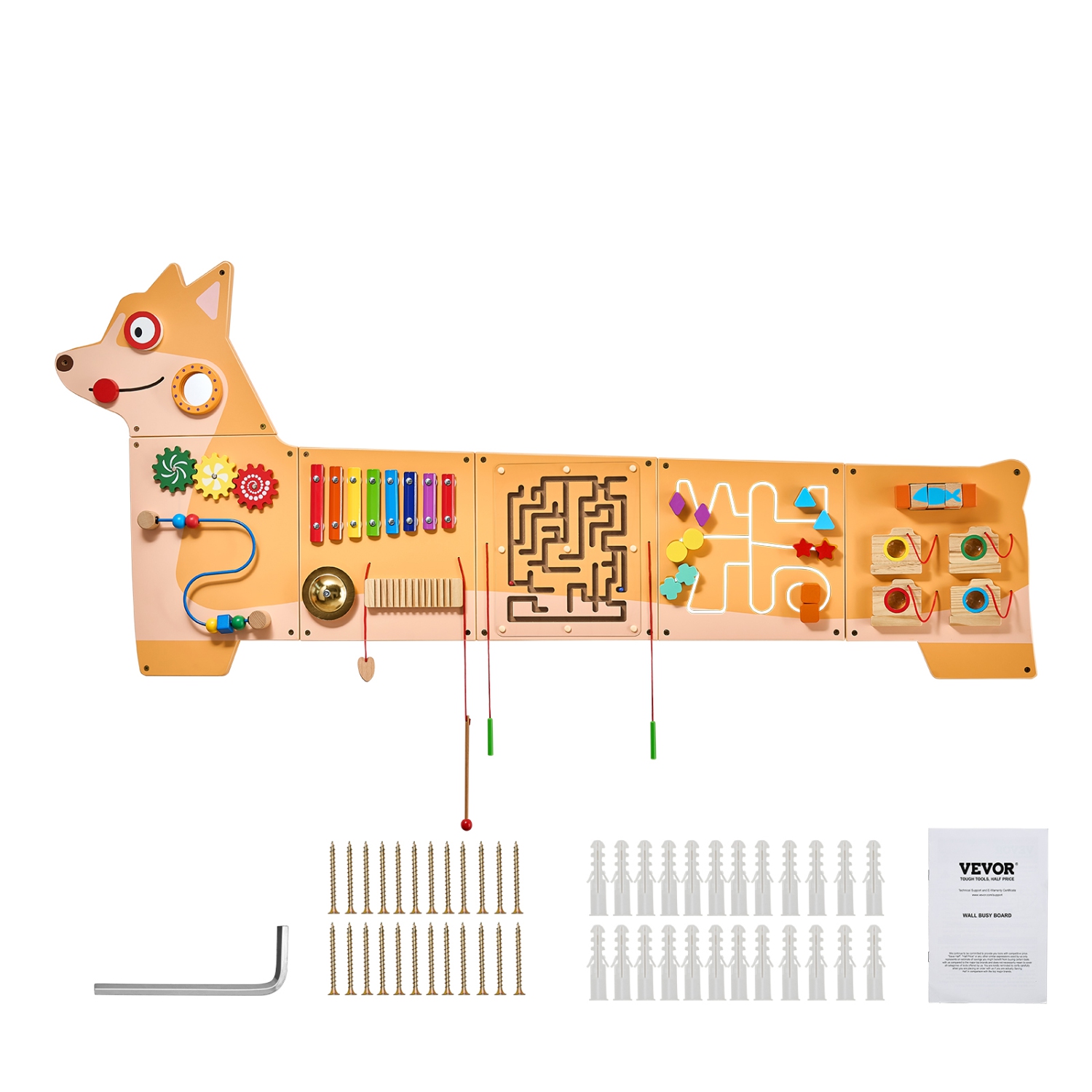 VEVOR Puppy Activity Wall Busy Board Panels, 12 Activities, Montessori Sensory Wall Toy for Kids 3-12 Years, Montessori Learning Activity Center,