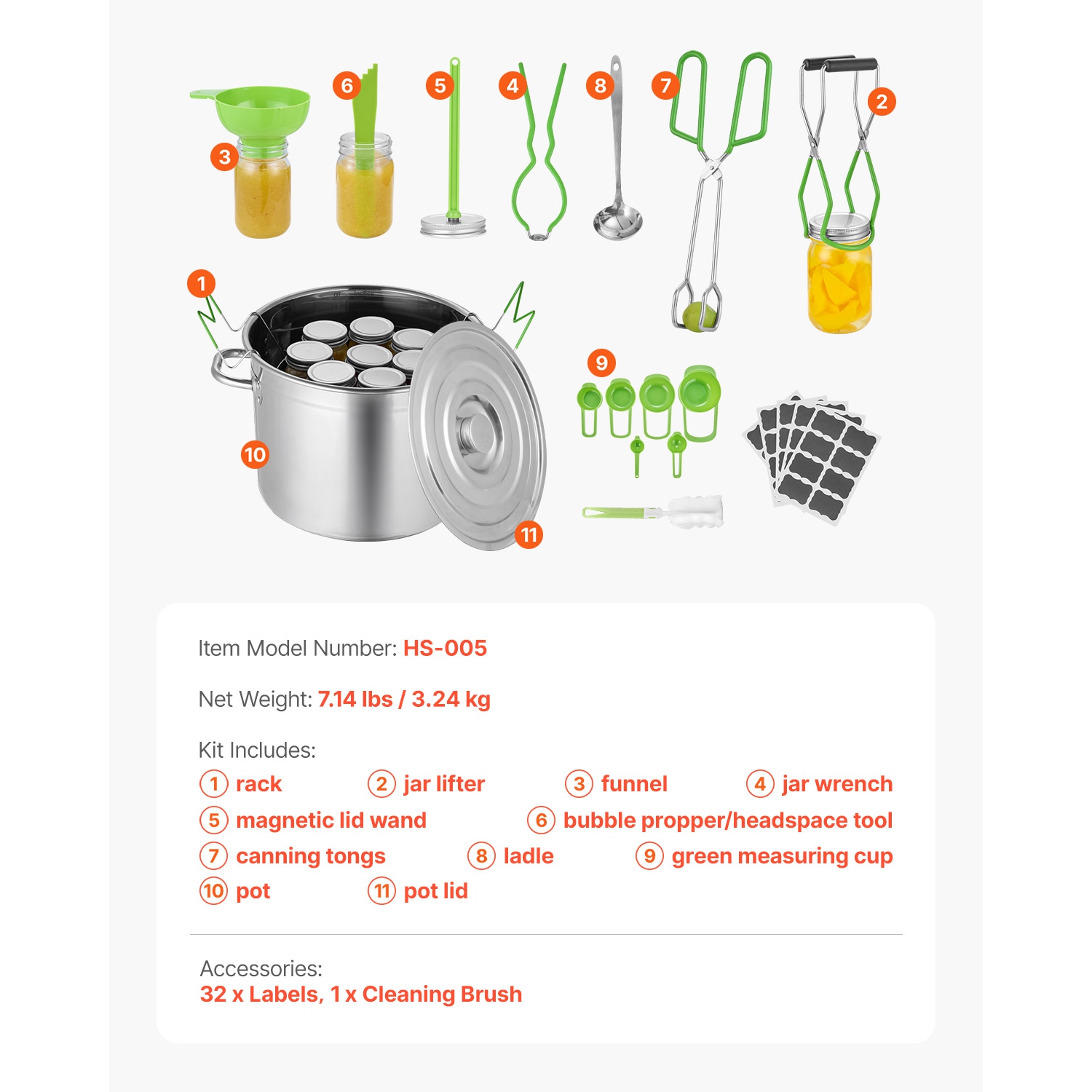 VEVOR 11 Pieces Canning Supplies Starter Kit, Stainless Steel Water Bath Canning Kit, Canning Tools Set: Pot, Rack, Lid, Ladle, Funnel, Tongs, Jar