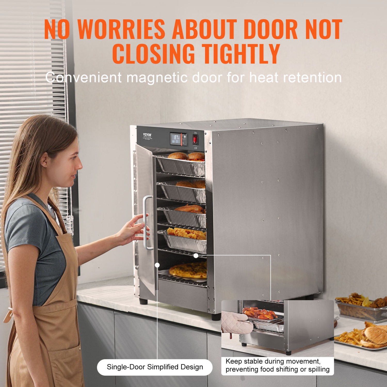 VEVOR 5-Tier Hot Box Food Warmer,Concession Warmer with Water Tray, 5 Pans, Single-door and Adjustable Shelves, Stainless Steel Food Warmer