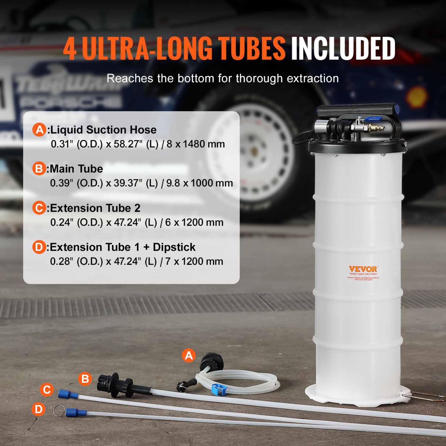 VEVOR 1.74 Gallons/6.5 Liters Fluid Extractor, Pneumatic/Manual Oil Changer Vacuum Fluid Extractor with Dipstick and Suction Hose, for Automotive