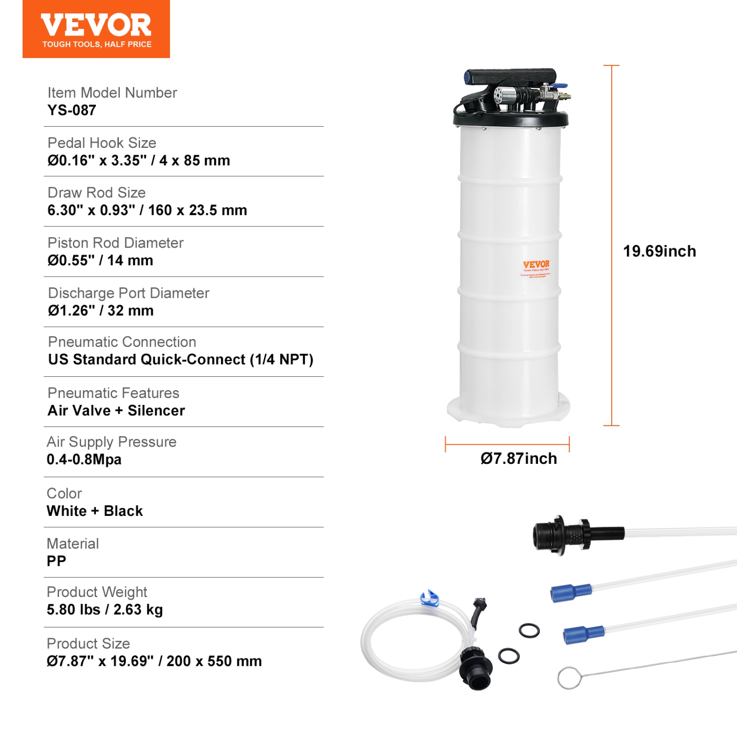 VEVOR 1.74 Gallons/6.5 Liters Fluid Extractor, Pneumatic/Manual Oil Changer Vacuum Fluid Extractor with Dipstick and Suction Hose, for Automotive