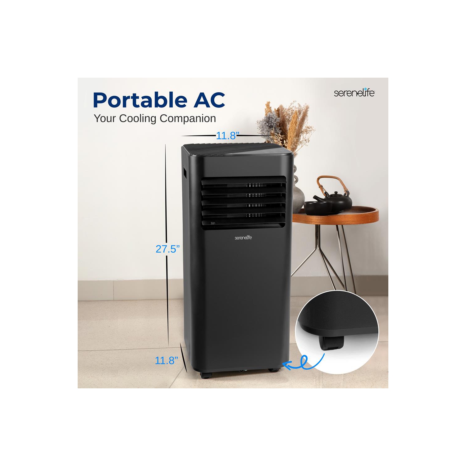 SereneLife Portable AC 10000 BTU, 3-in-1 Cooling, Dehumidifier And Fan Modes, Compact Standing Air Conditioner, Energy Efficient 320 Sq. Ft. Climate