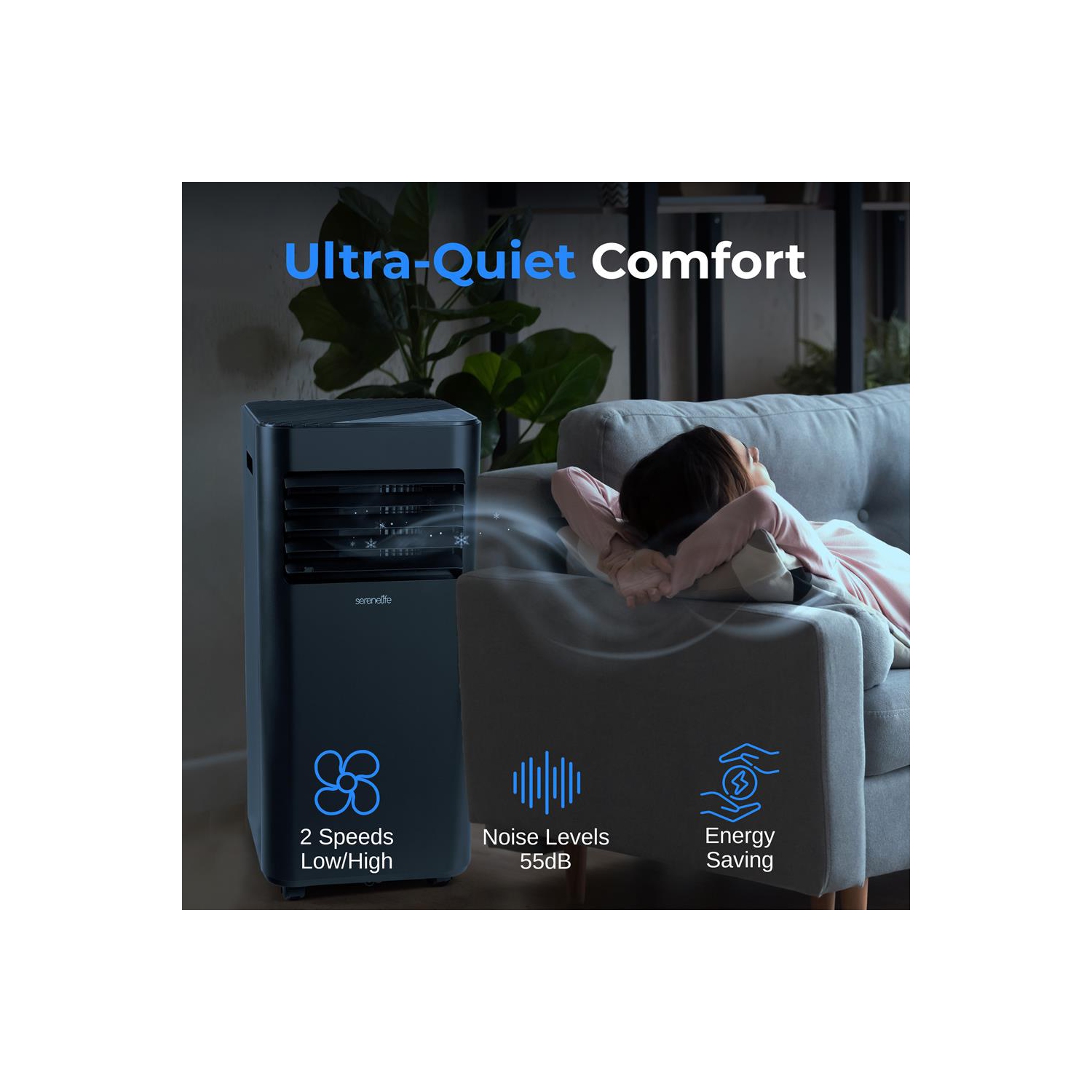 SereneLife Portable AC 10000 BTU, 3-in-1 Cooling, Dehumidifier And Fan Modes, Compact Standing Air Conditioner, Energy Efficient 320 Sq. Ft. Climate