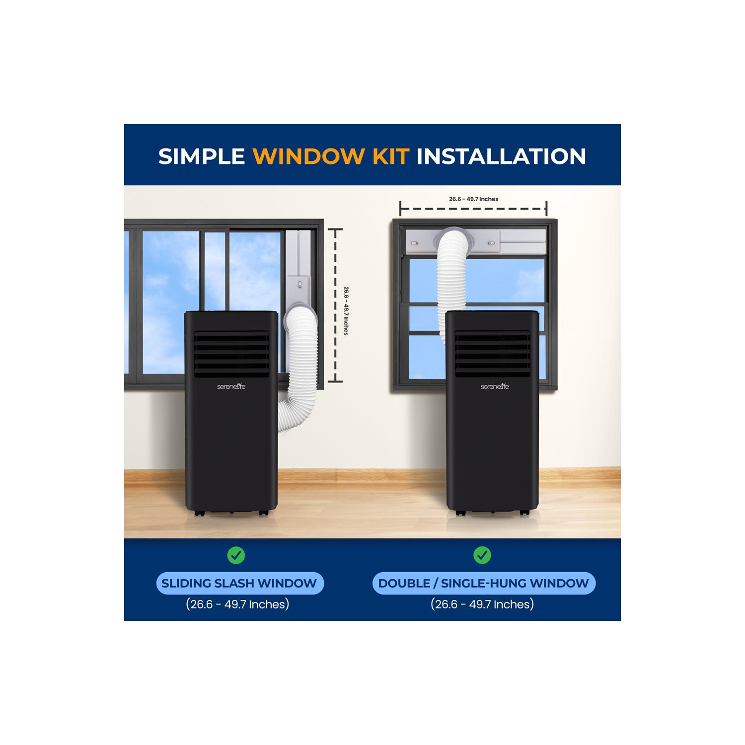 SereneLife Portable AC 10000 BTU, 3-in-1 Cooling, Dehumidifier And Fan Modes, Compact Standing Air Conditioner, Energy Efficient 320 Sq. Ft. Climate