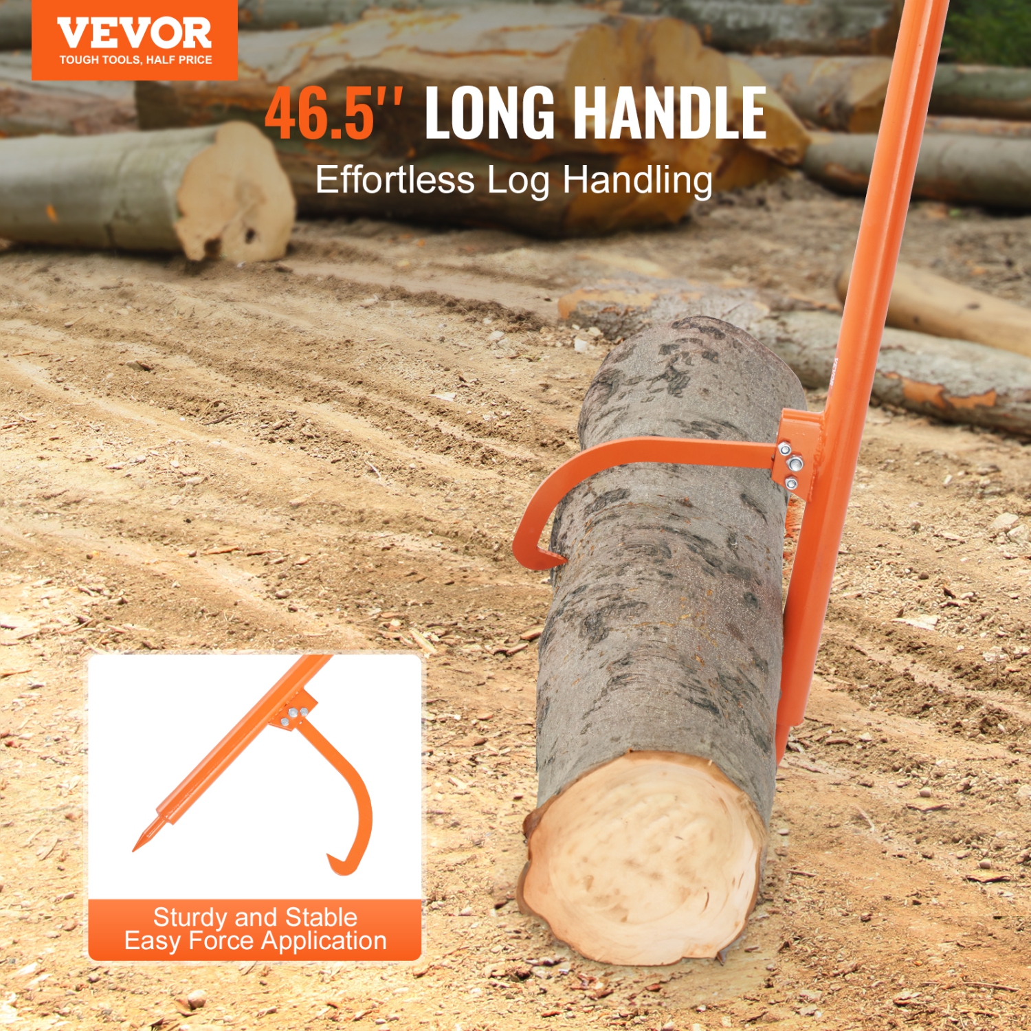 VEVOR 46.5 in Log Peavey, Metal Handle Log Lifter, Heavy Duty Log Roller with Max 19 in Opening, Rust-Resistant Log Jack Cant Hook, Felling Log