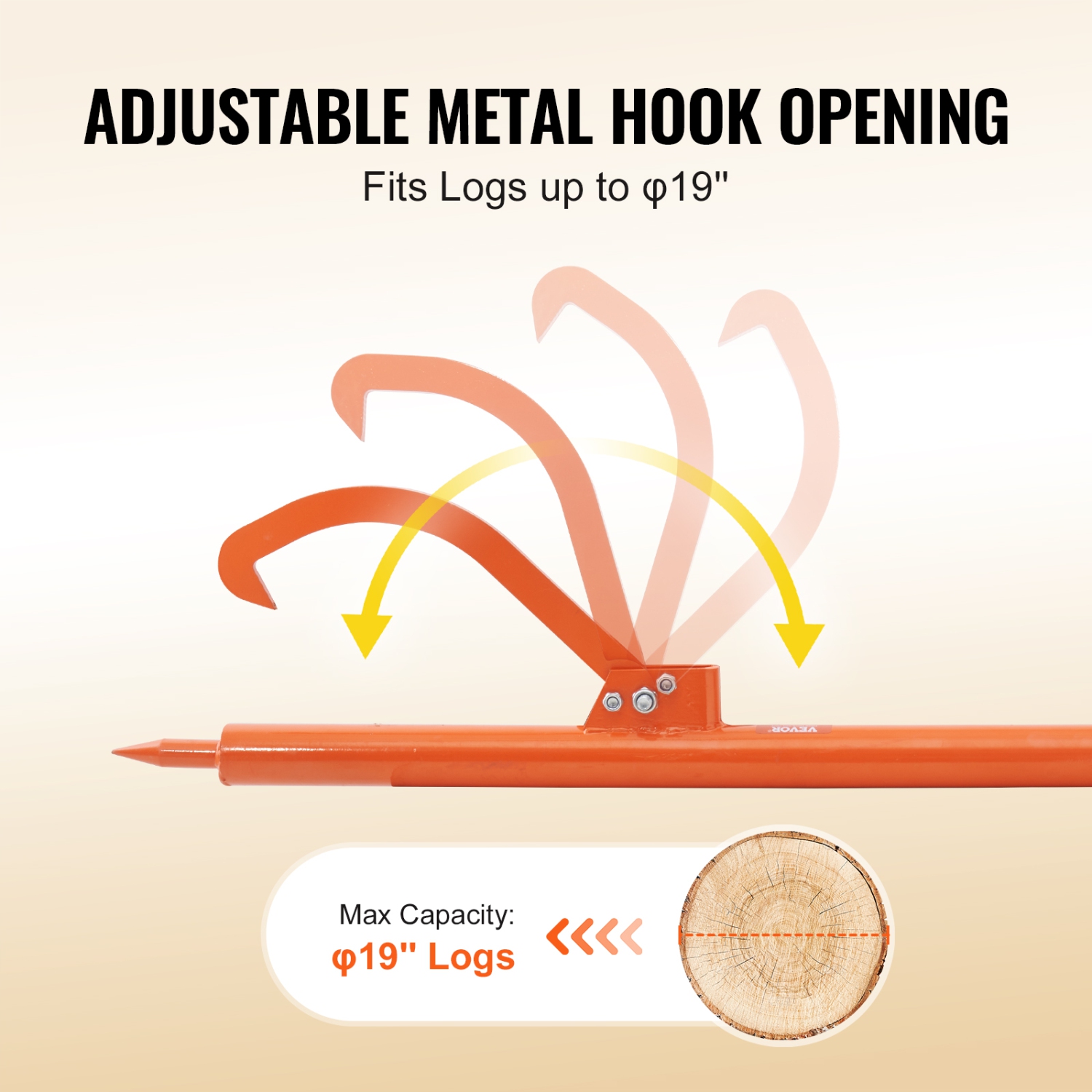 VEVOR 46.5 in Log Peavey, Metal Handle Log Lifter, Heavy Duty Log Roller with Max 19 in Opening, Rust-Resistant Log Jack Cant Hook, Felling Log