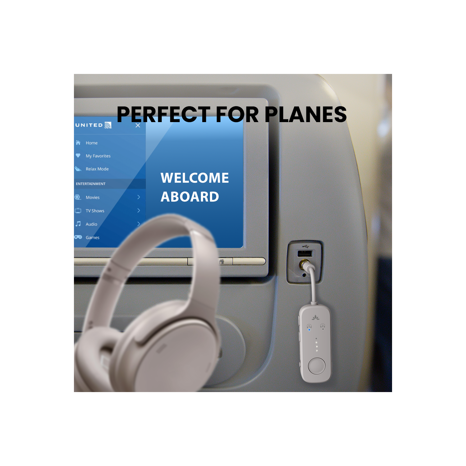 Avantree Relay – Bluetooth 5.3 Airplane Adapter with aptX Adaptive, 3.5mm AUX, Connects 2 Headphones or AirPods, 20Hr Playtime, Wireless Audio