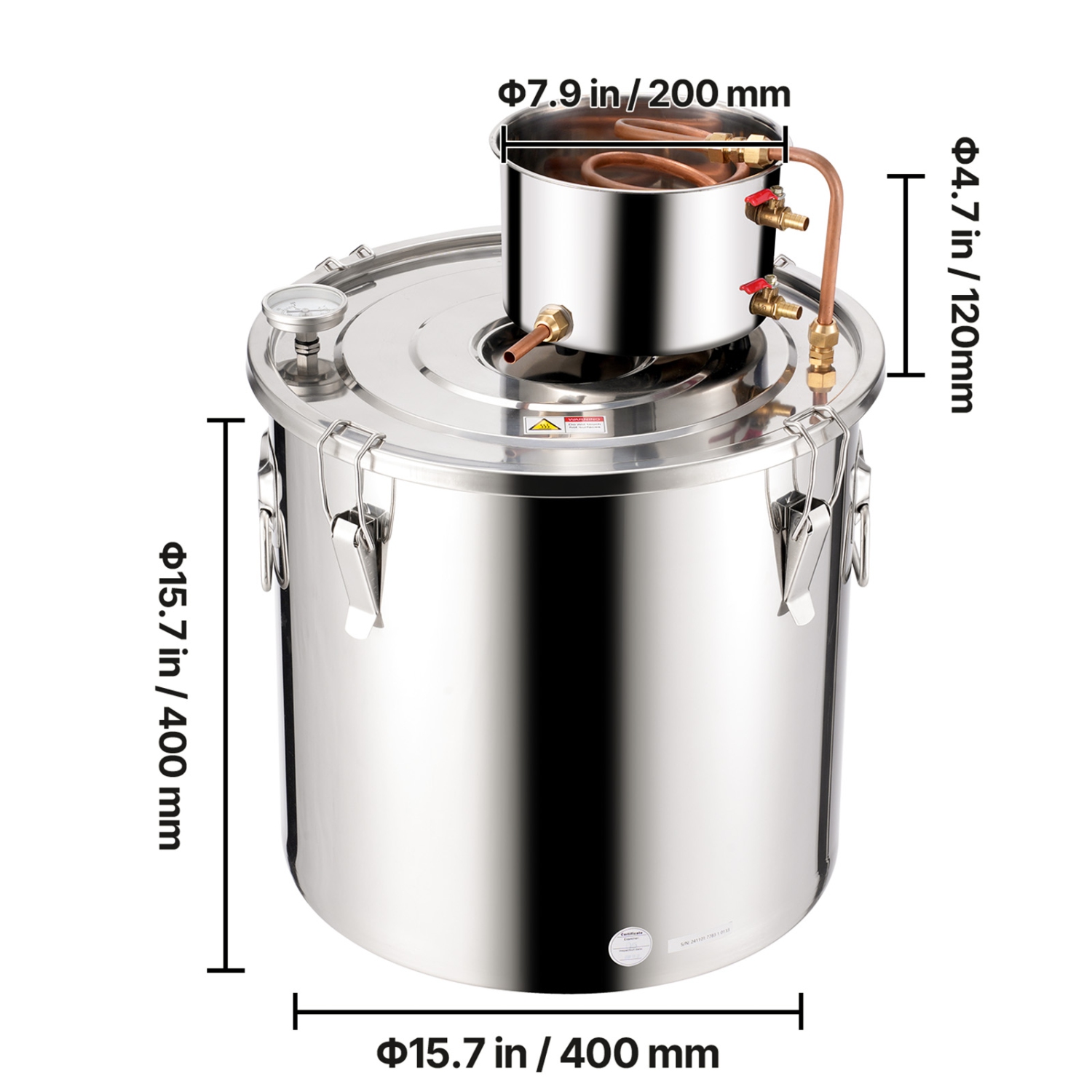 VEVOR 13,2 gal / 50&nbsp;L Alcohol Still, distillateur d'alcool d'eau en acier inoxydable avec bobine en cuivre, kit de fermentation de brassage à