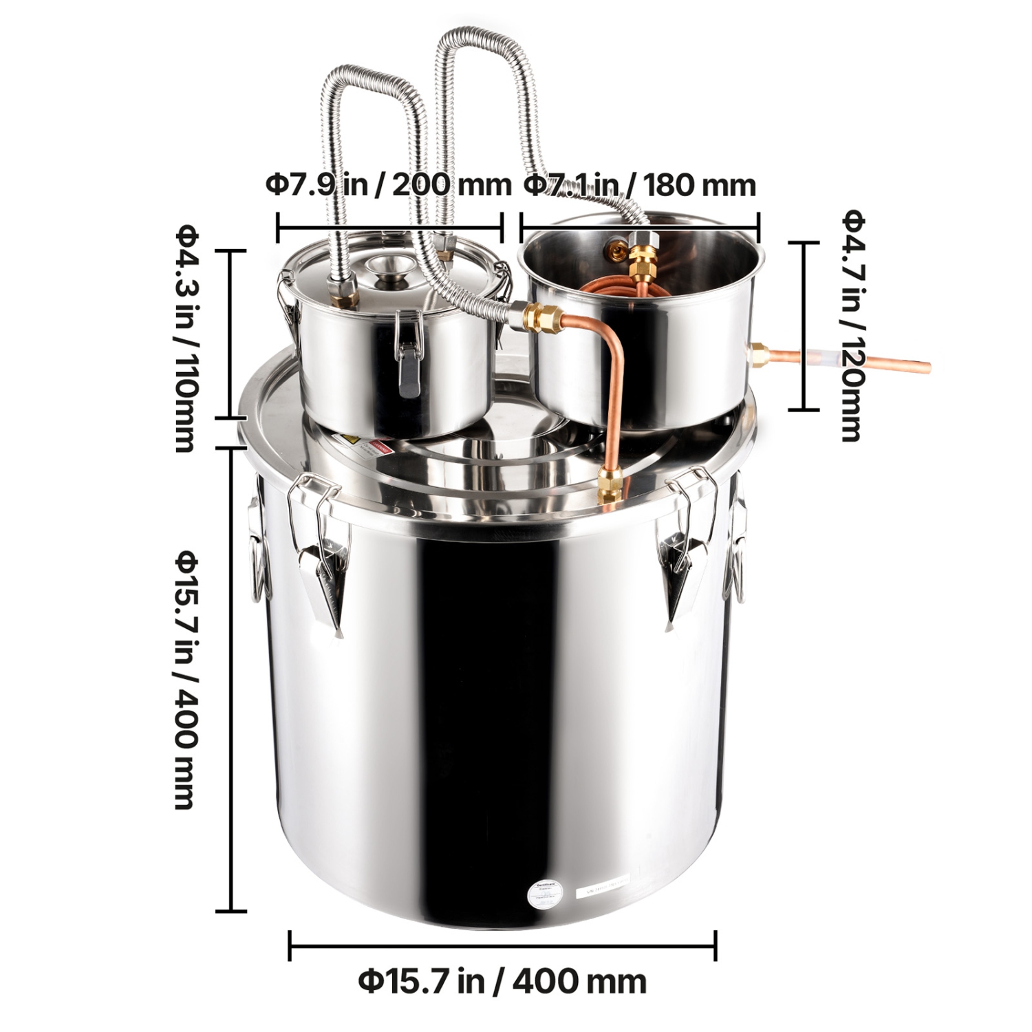 VEVOR 13.2 Gal / 50 L Alcohol Still, Stainless Steel Water Alcohol Distiller with Copper Coil for Fast Cooling, Dual Condenser Distiller Kit with
