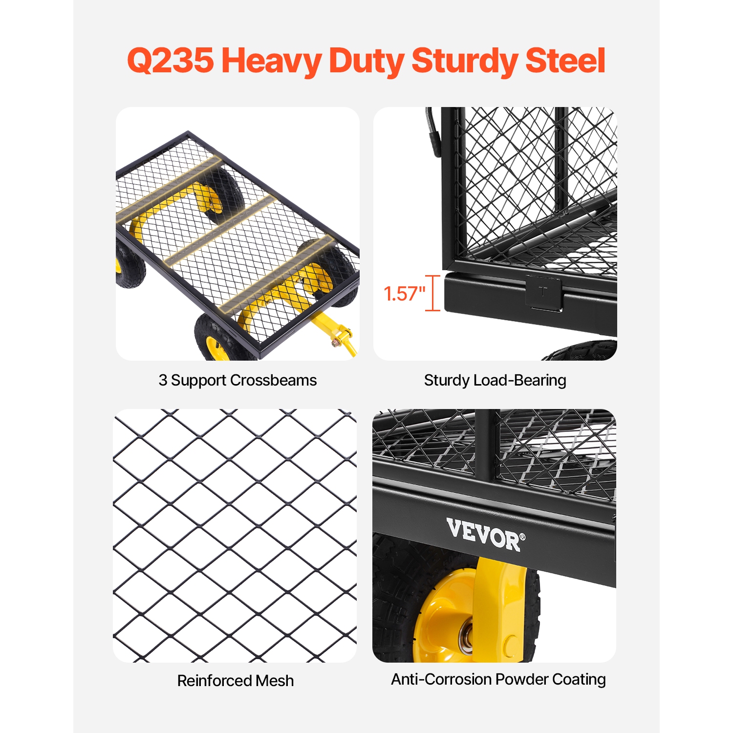 Chariot de jardin en acier robuste VEVOR de 900 lb, chariot de jardin sur roulettes, chariot tout usage avec pneus de 10&nbsp;po et côtés amovibles