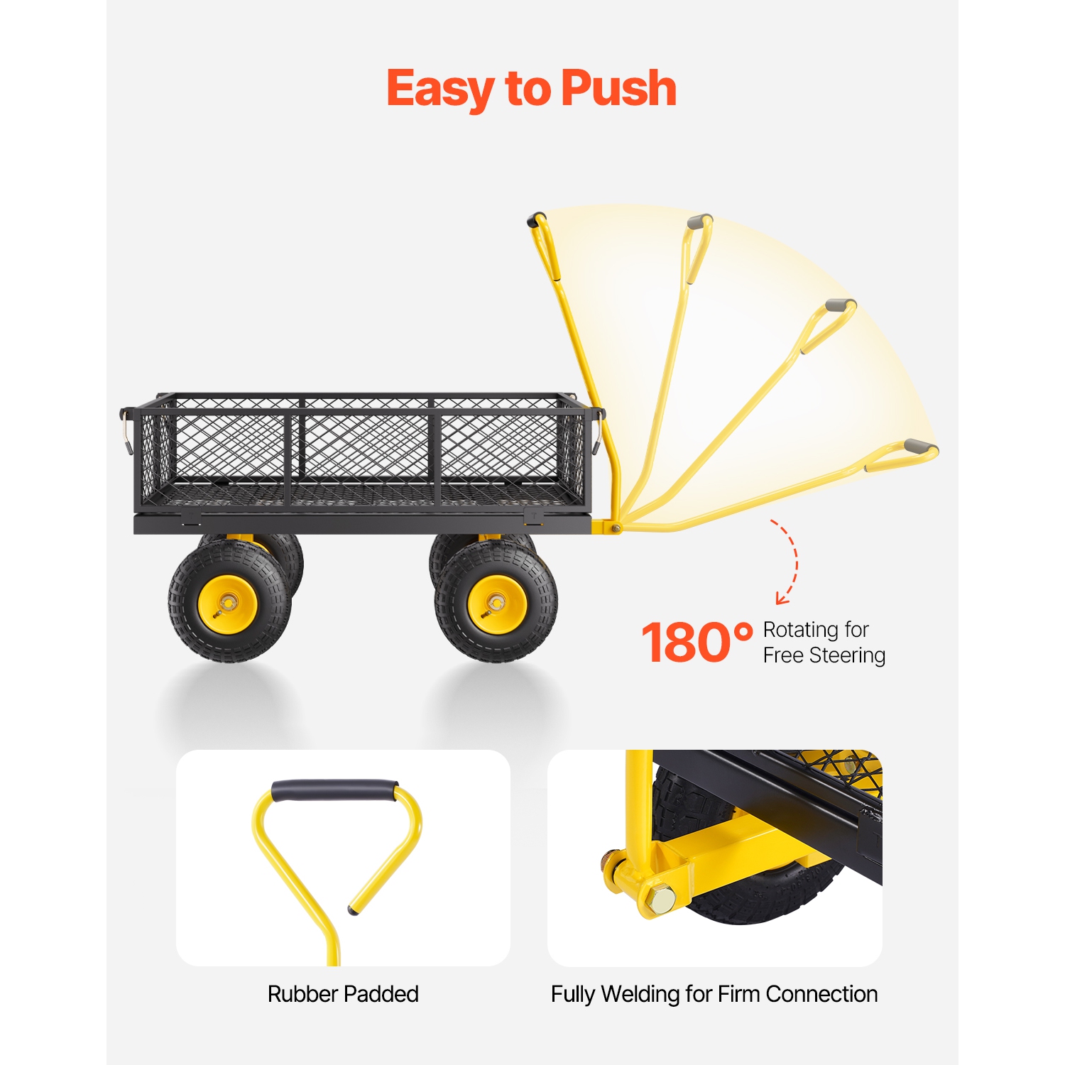 Chariot de jardin en acier robuste VEVOR de 900 lb, chariot de jardin sur roulettes, chariot tout usage avec pneus de 10&nbsp;po et côtés amovibles