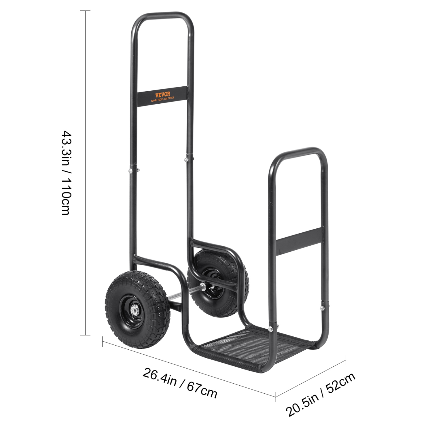 VEVOR 250 lbs Capacity Firewood Log Cart, Outdoor and Indoor Wood Rack Storage Mover with PU Wheels & Waterproof Cloth, Heavy Duty Steel Dolly