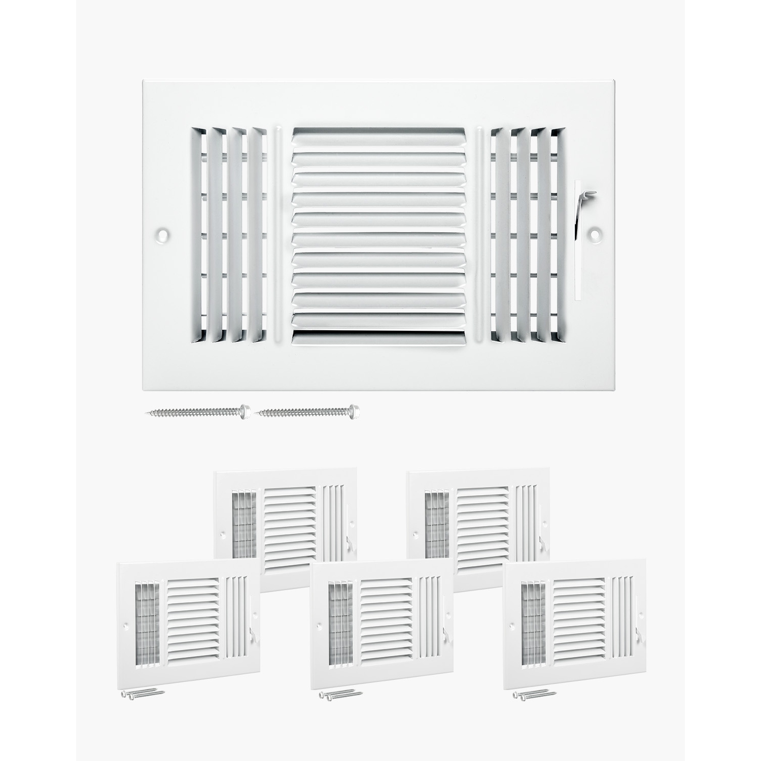 VEVOR 6 x 10 Inch Floor Registers, 6-Pack Floor Vents, HVAC 3-Direction Iron Vent Grilles, Rustproof Anti-Peeling Air Vents Deflector Adjustable with