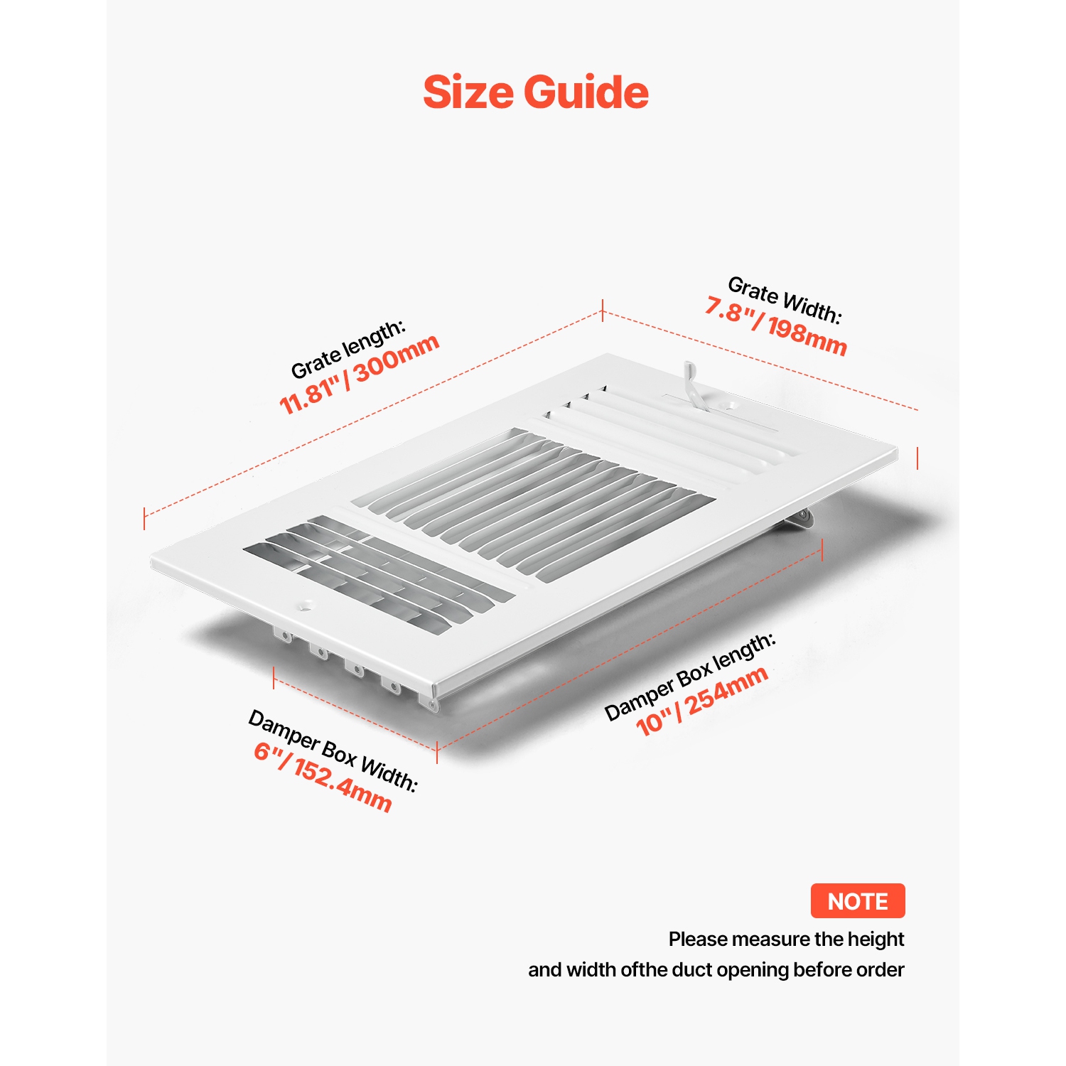 VEVOR 6 x 10 Inch Floor Registers, 6-Pack Floor Vents, HVAC 3-Direction Iron Vent Grilles, Rustproof Anti-Peeling Air Vents Deflector Adjustable with