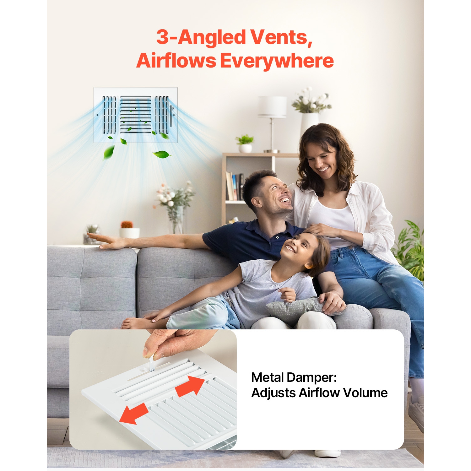 VEVOR 6 x 10 Inch Floor Registers, 6-Pack Floor Vents, HVAC 3-Direction Iron Vent Grilles, Rustproof Anti-Peeling Air Vents Deflector Adjustable with