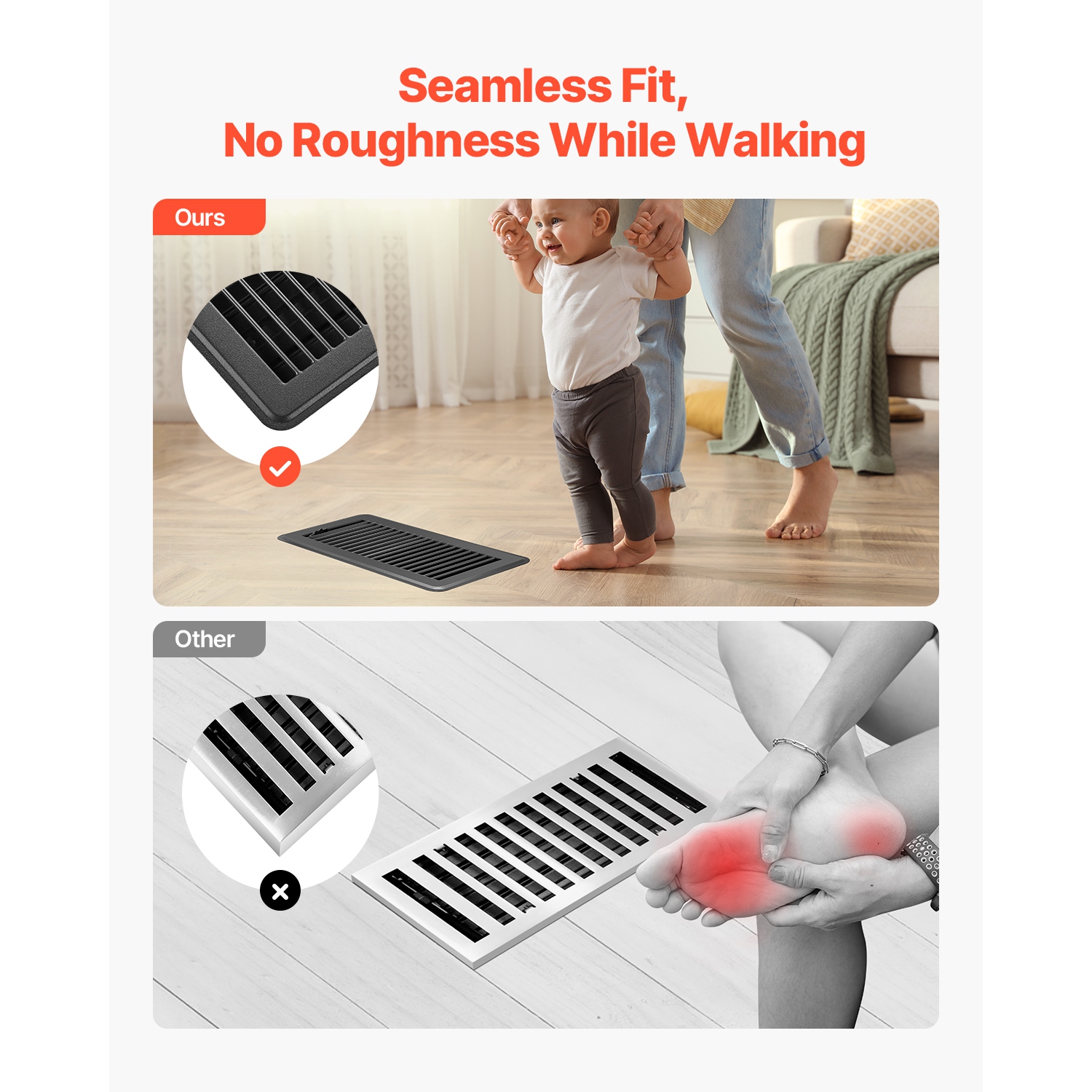 VEVOR 4 x 10 Inch Floor Registers, 12-Pack Vent Grilles, HAVC Heavy-Duty Walkable Iron Floor Vents, Easily Adjustable Rust-Proof Air Vents Deflector