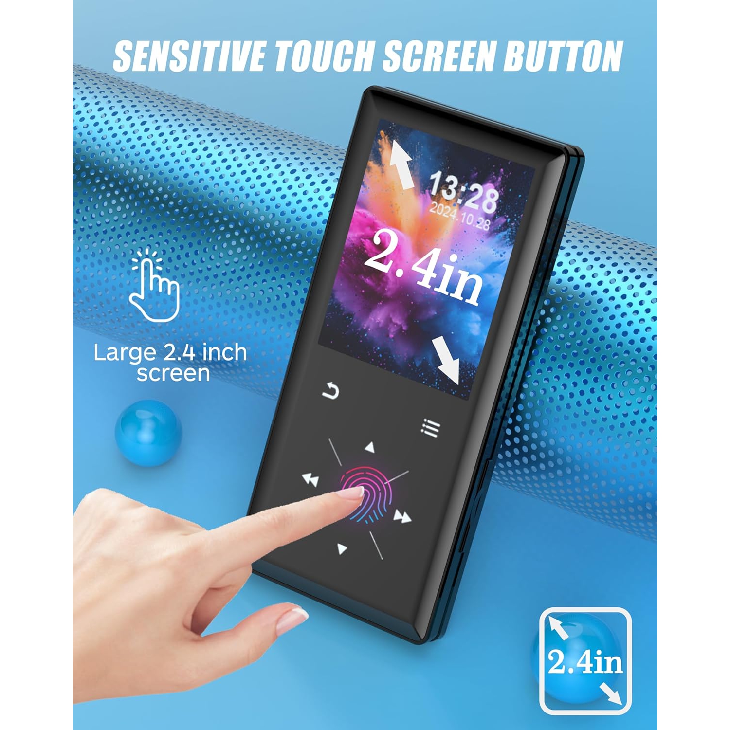 Lecteur MP3 Bluetooth de 64 Go, lecteur de musique portatif à écran de 2,4 po avec haut-parleur intégré, lecteur de musique MP3 avec