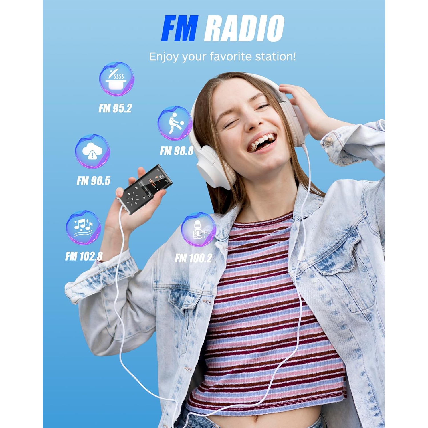 Lecteur MP3 Bluetooth de 64 Go, lecteur de musique portatif à écran de 2,4 po avec haut-parleur intégré, lecteur de musique MP3 avec