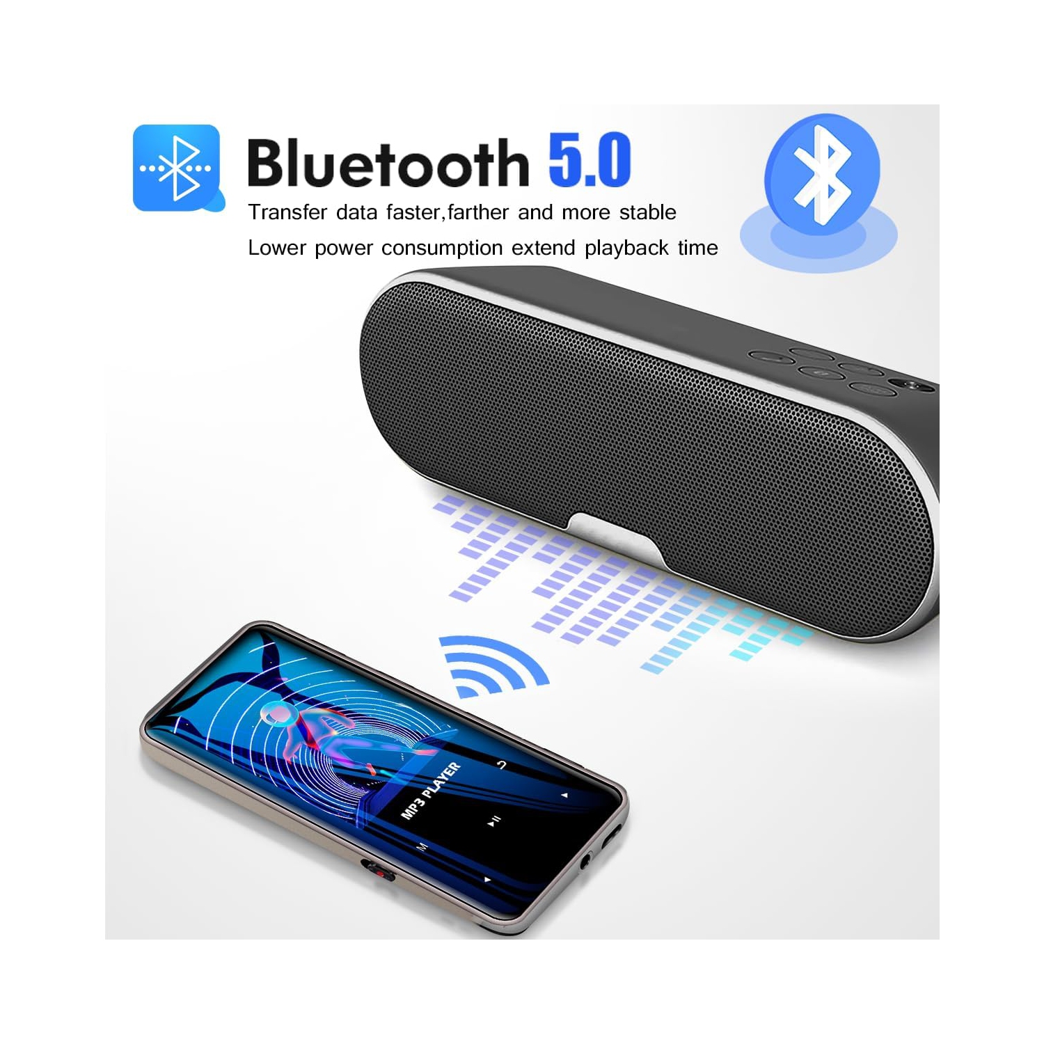 Lecteur MP3 64&nbsp;Go avec Bluetooth, lecteur de musique numérique portatif sans perte avec enregistreur radio FM, lecteur MP3/MP4 à pince pour les