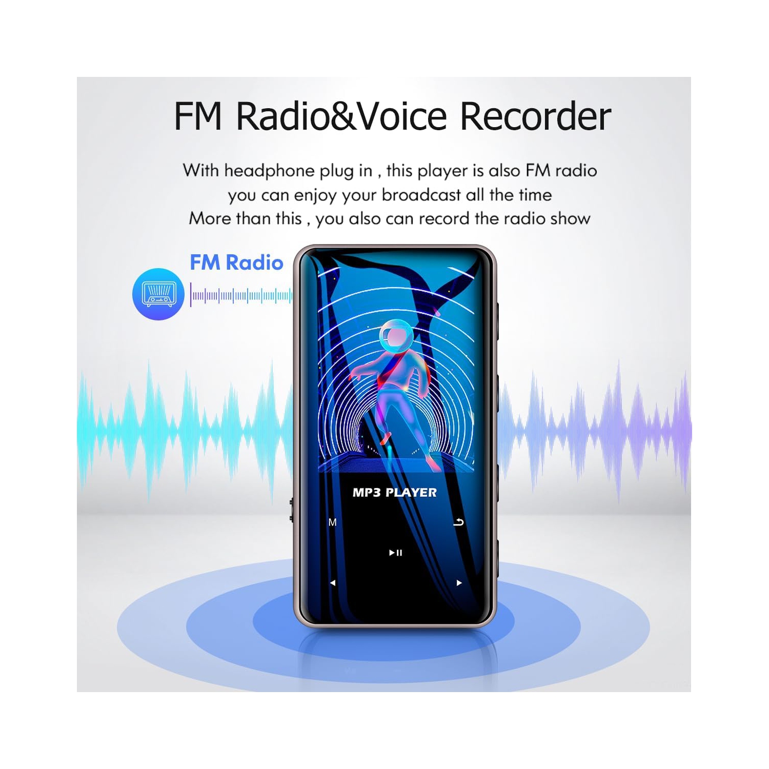 Lecteur MP3 64&nbsp;Go avec Bluetooth, lecteur de musique numérique portatif sans perte avec enregistreur radio FM, lecteur MP3/MP4 à pince pour les