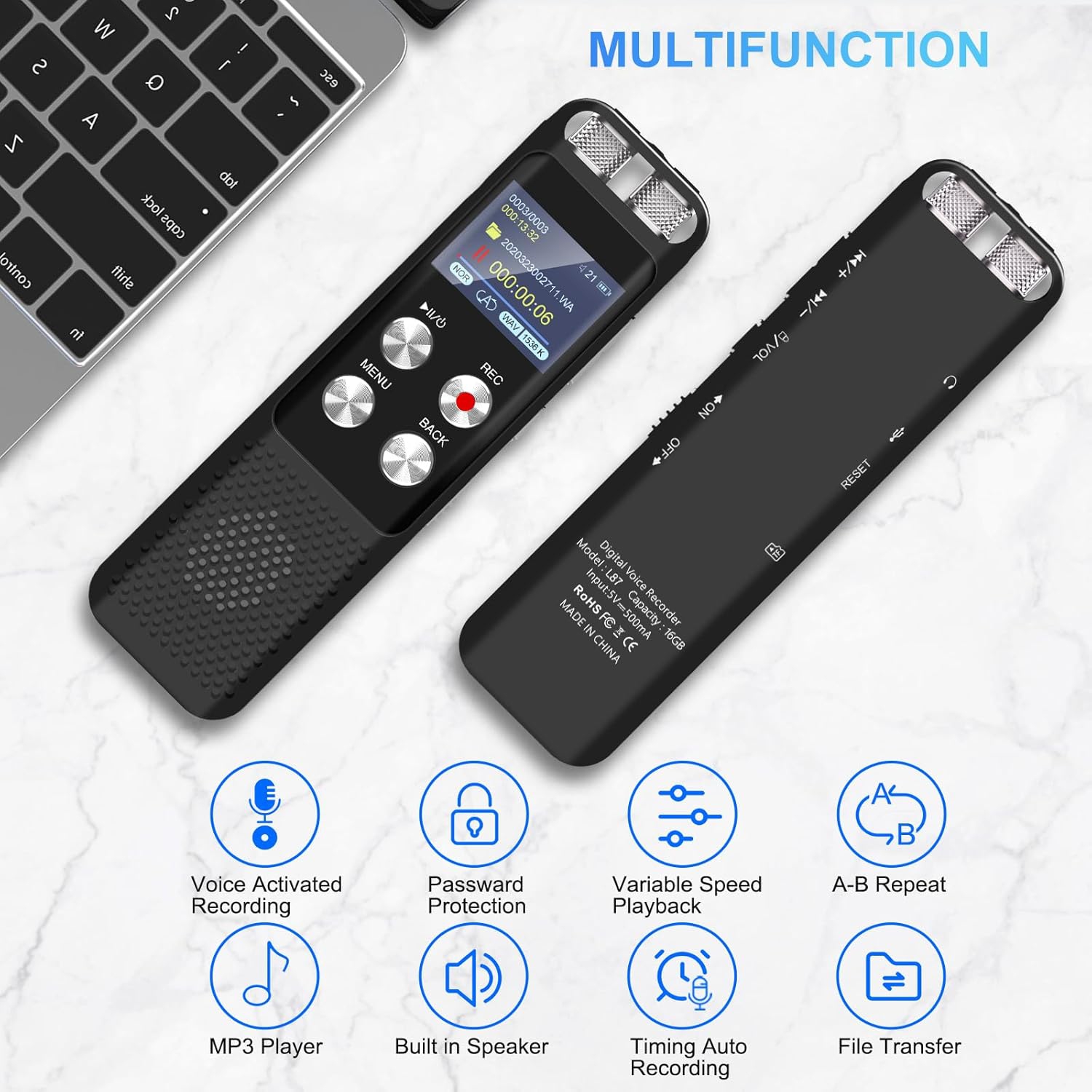 8GB+64GB Digital Voice Recorder,Voice Activated Recorder with Playback,Audio Recording Device for Lecture Meeting,Small Portable Tape Recorder
