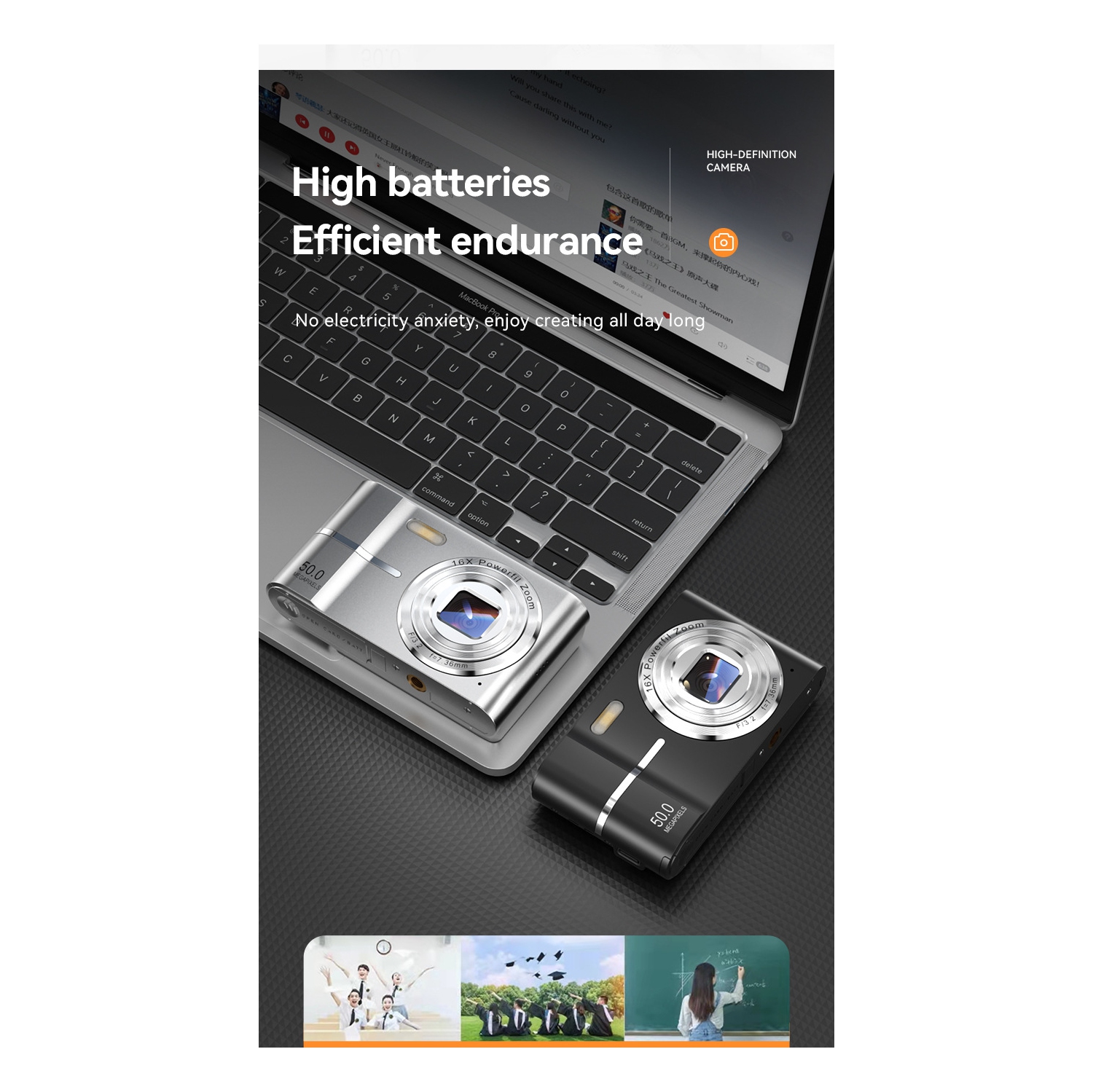 New CCD student retro camera HD dual camera can take photos and record video mini SLR camera student 4k camera-silver + 32G memory card [with card