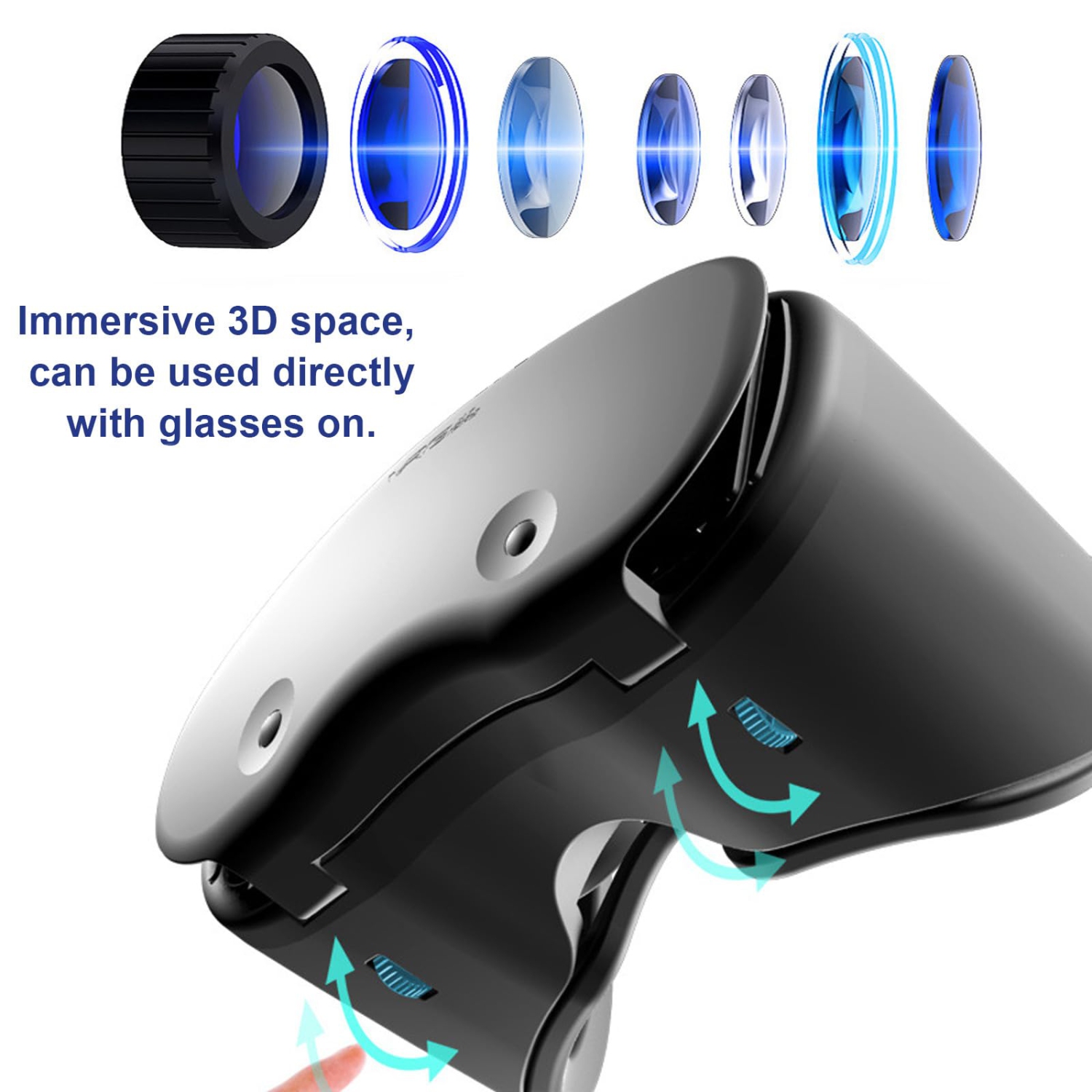 Casque de réalité virtuelle 3D, lunettes anti-lumière bleue de réalité virtuelle avec manette pour iPhone et Android, jeux mobiles et films