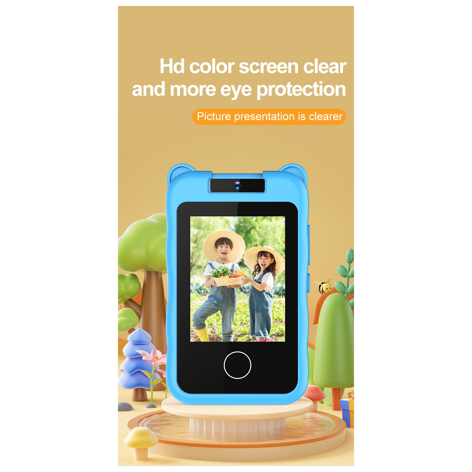 New children's 2.8-inch HD mobile phone touch camera can be flipped SLR photo cartoon camera-children's smartphone 1080p HD girl boy-blue-dolphin