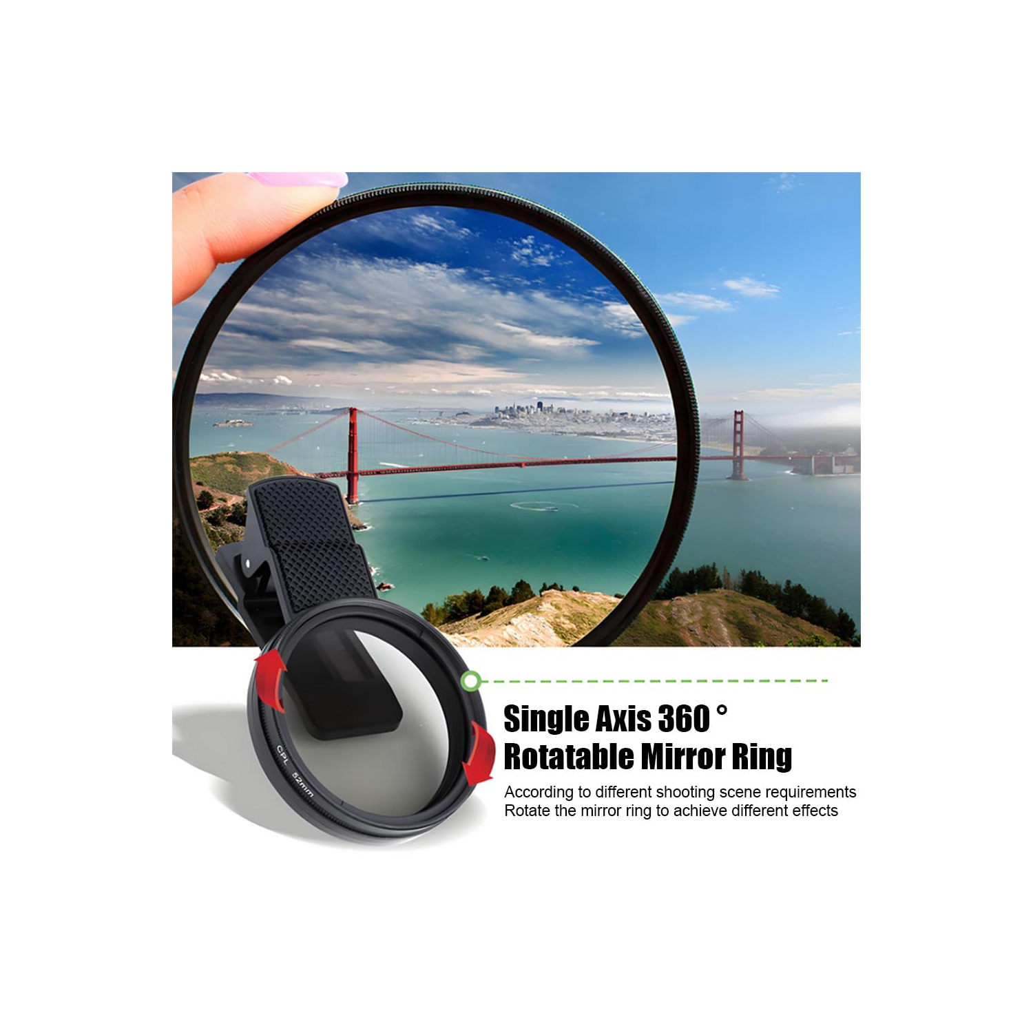 2-Pack Cell Phone Polarizer, 52mm Clip-On CPL Camera Lens Filter Kit for Live Video and Reflection Elimination