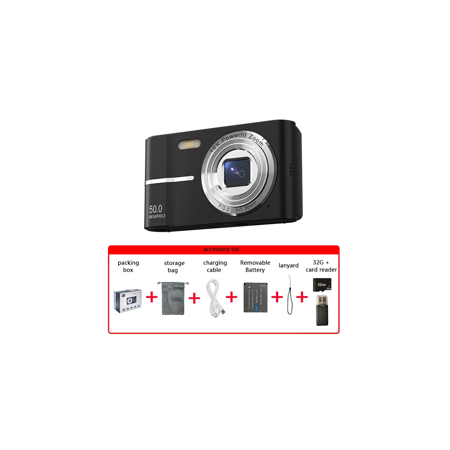 New CCD student retro camera HD dual camera can take photos and record video mini SLR camera student 4k camera-black + 32G memory card [with card